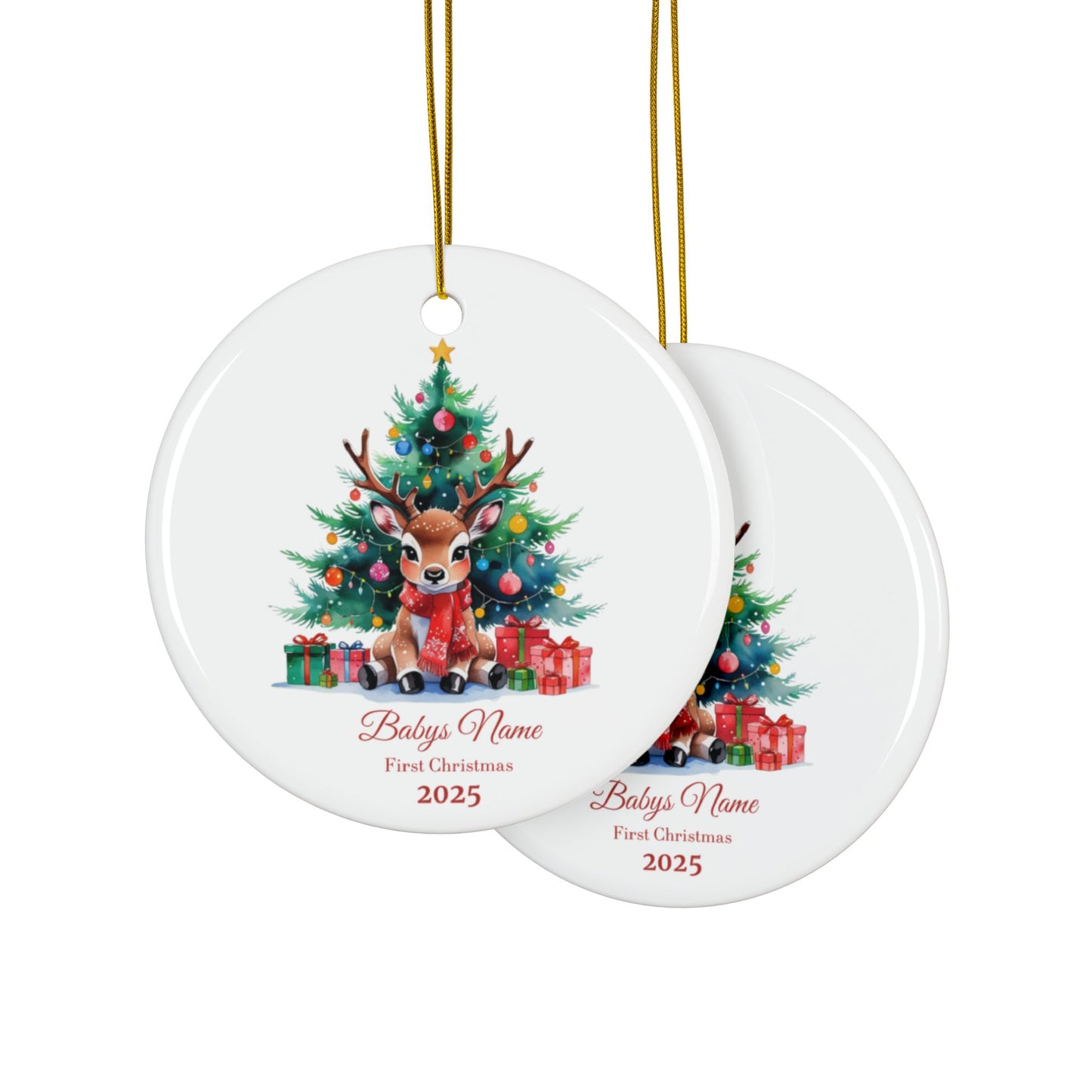 Custom Baby’s First Christmas Ornament 2025, Personalized Reindeer & Tree Keepsake, Baby Name Ornament, New Parent Gift, Holiday Heirloom