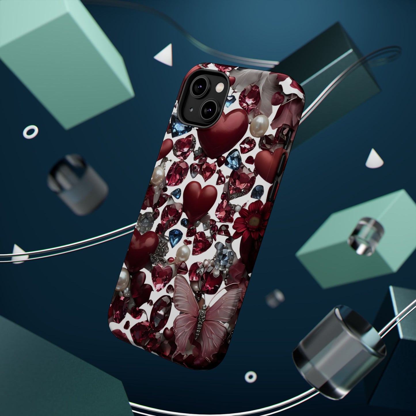 Romantic Floral Hearts Magnetic Tough iPhone Case - Durable Phone Case for Gifts, Valentine's Day, Birthday, Anniversary, Cute Accessories
