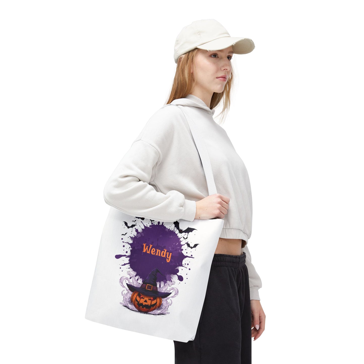 Custom Kids Halloween Trick or Treat Bag – Personalized Pumpkin Witch Hat Candy Tote – Children’s Halloween Gift, Reusable Candy Bag