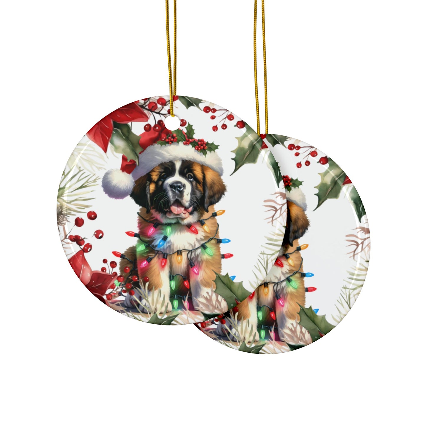 St Bernard Holiday Ornaments, Saint Bernard Dog Ornament, Cute Ceramic Round Ornament, Christmas Tree Decor