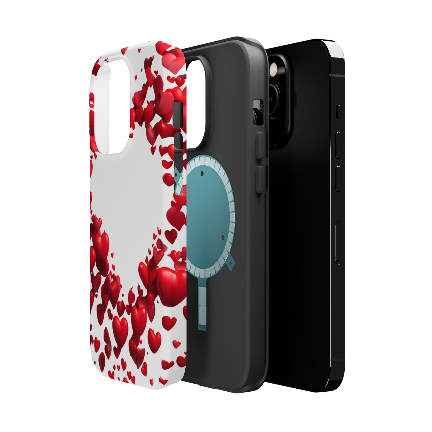 Heart-Shaped Heart Motif Magnetic Tough iPhone Case, Love Themed Phone Cover, Valentine's Day Gift, Romantic Phone Case