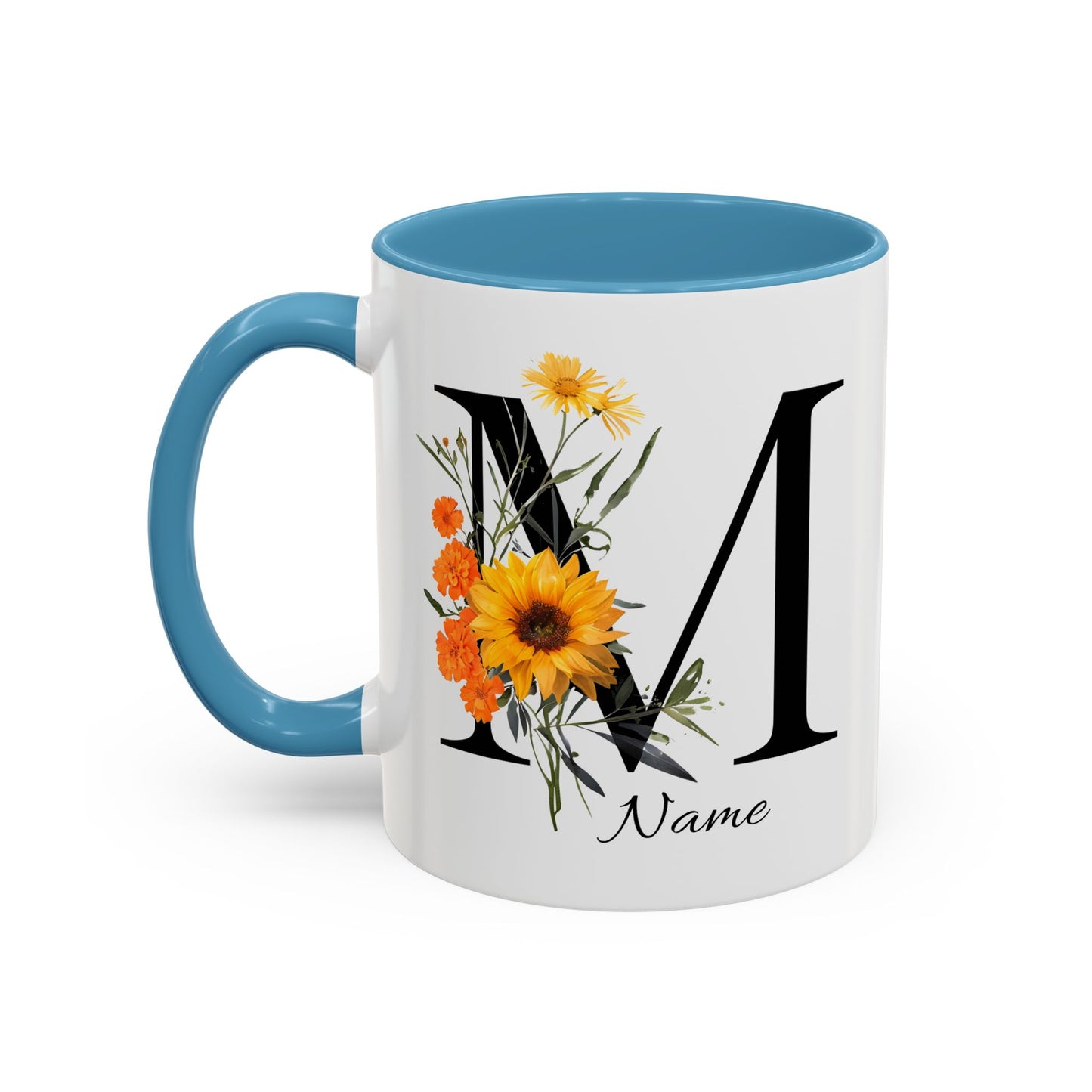 Personalized Floral Monogram - Letter M - Elegant Accent Coffee Mug – Personalized Mothers Day Gift