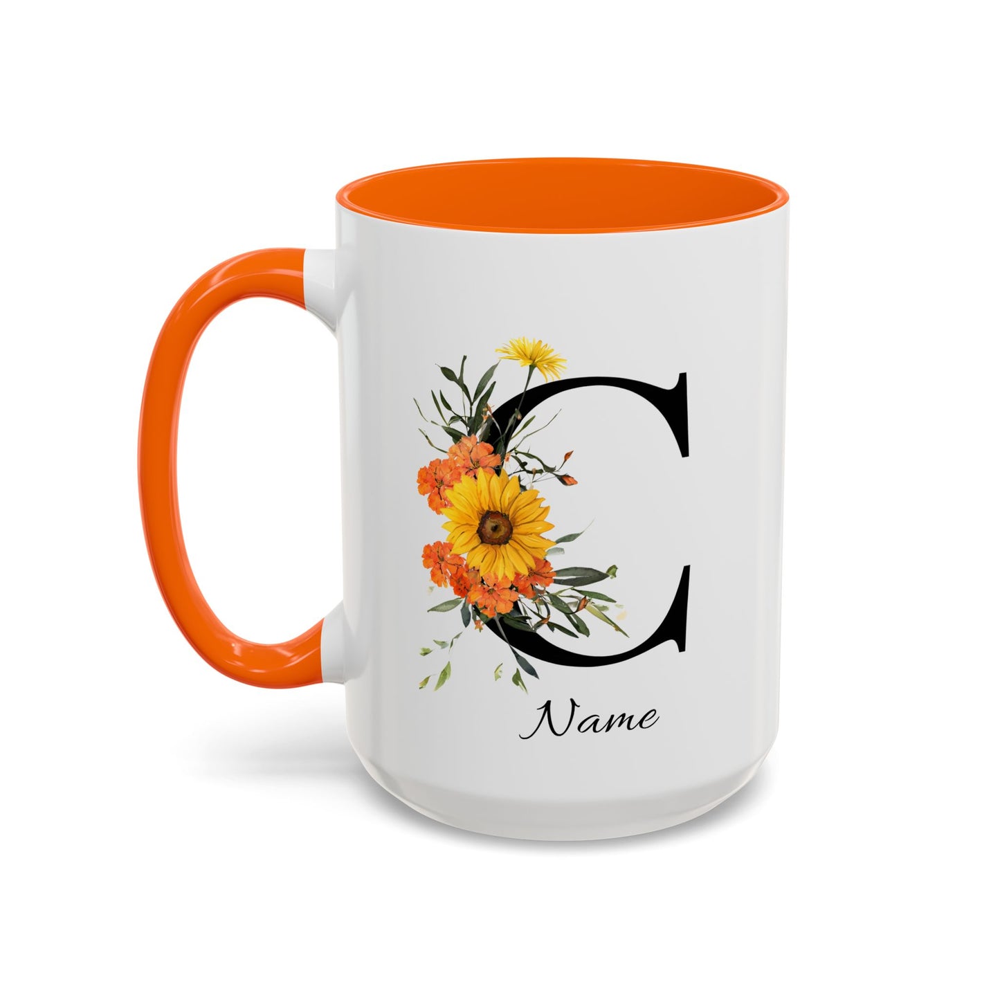 Personalized Floral Monogram Mug, Letter C, Bachelorette Cups, Initial Mug, Bridesmaid Mug, Godmother Gift