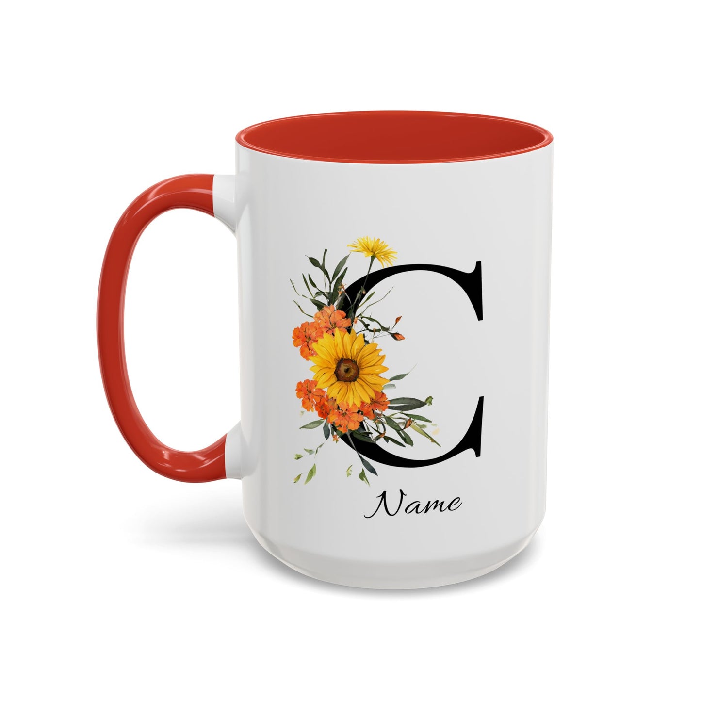 Personalized Floral Monogram Mug, Letter C, Bachelorette Cups, Initial Mug, Bridesmaid Mug, Godmother Gift