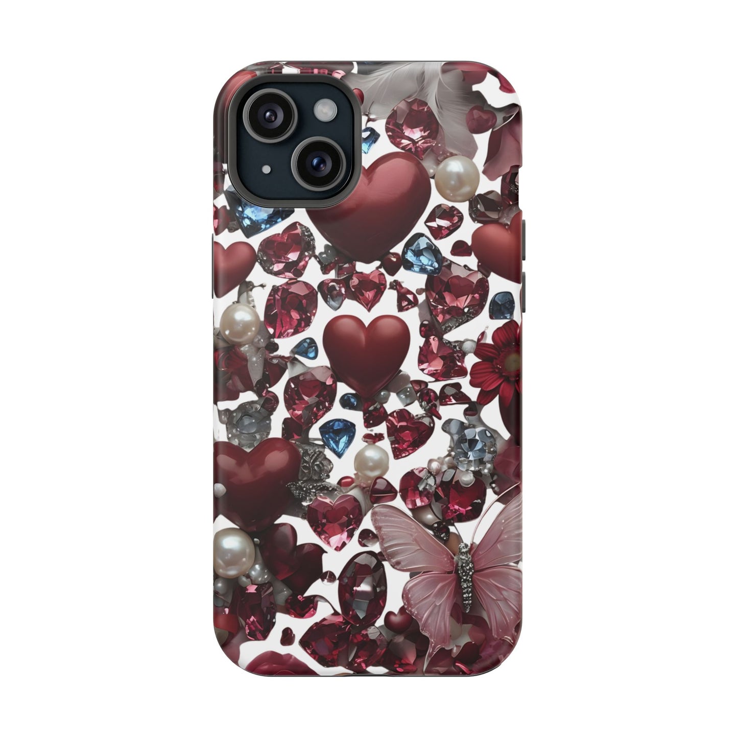 Romantic Floral Hearts Magnetic Tough iPhone Case - Durable Phone Case for Gifts, Valentine's Day, Birthday, Anniversary, Cute Accessories