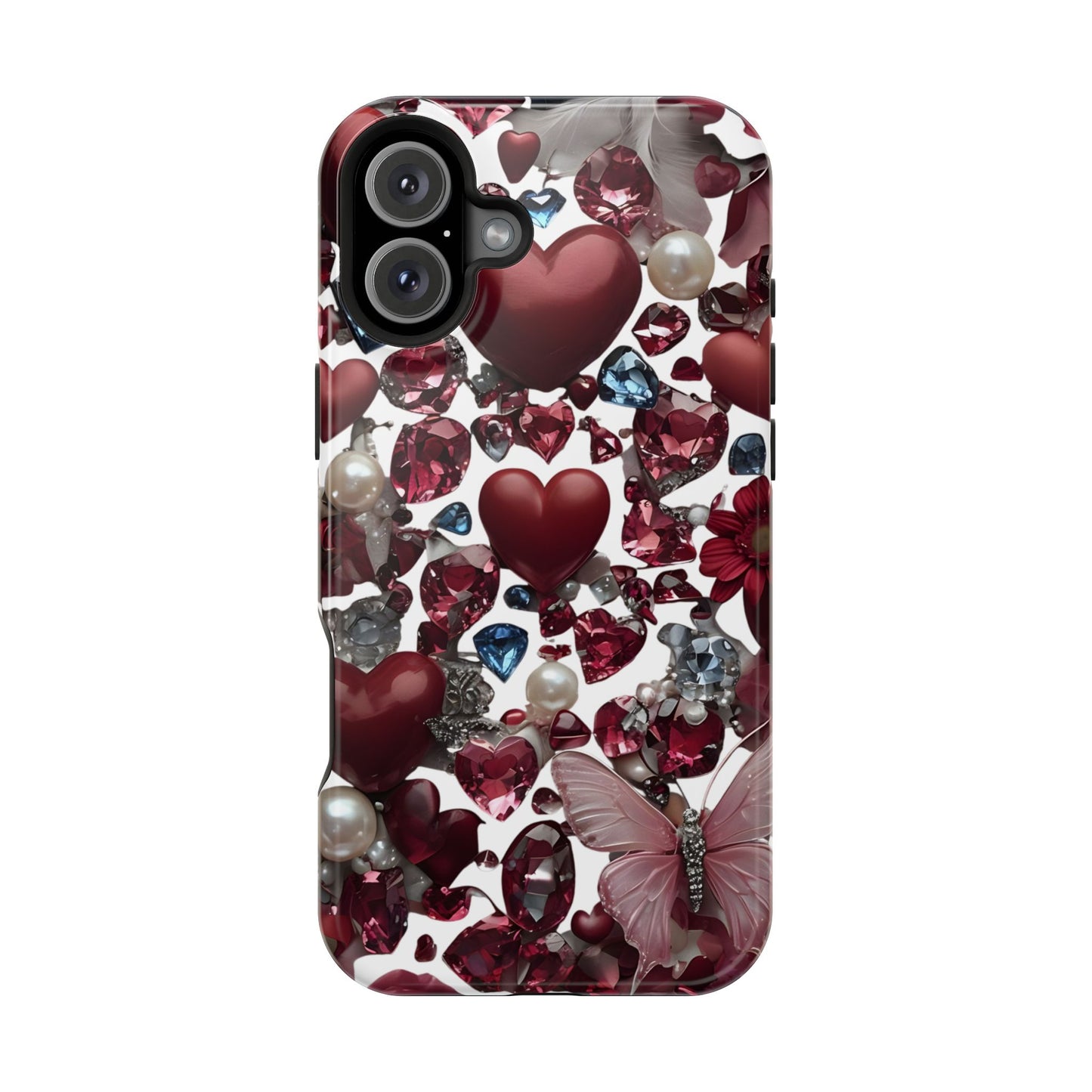Romantic Floral Hearts Magnetic Tough iPhone Case - Durable Phone Case for Gifts, Valentine's Day, Birthday, Anniversary, Cute Accessories