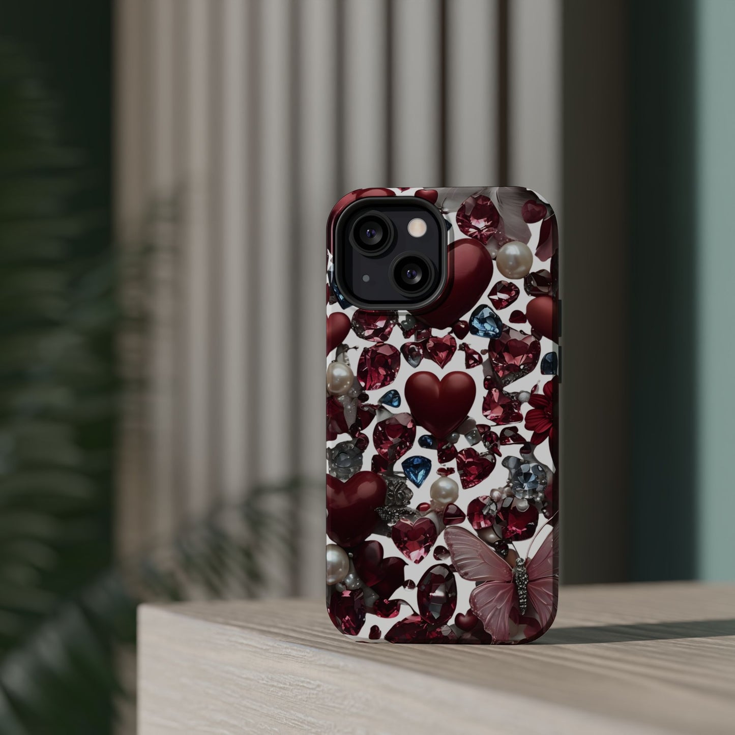 Romantic Floral Hearts Magnetic Tough iPhone Case - Durable Phone Case for Gifts, Valentine's Day, Birthday, Anniversary, Cute Accessories