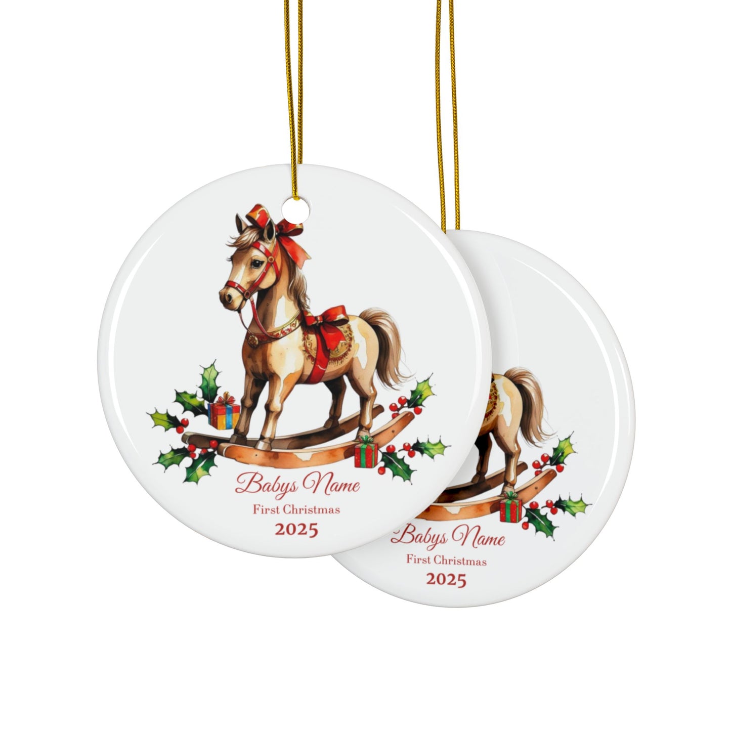 Custom Baby’s First Christmas Ornament 2025 – Personalized Rocking Horse Keepsake – Baby Name Ornament, New Parent Gift, Family Tree