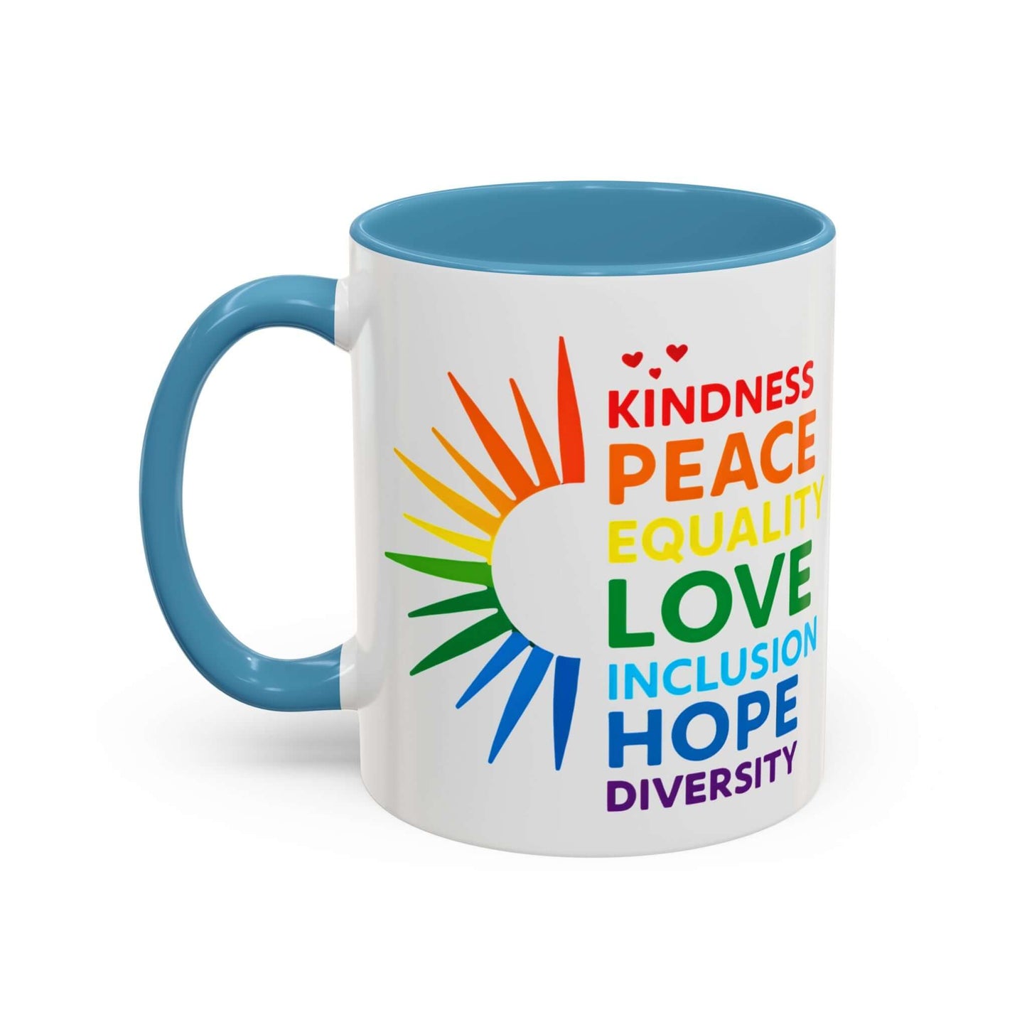 Colorful Affirmation Coffee Mug, Pride Month Mug, Kindness Love Peace, LGBT Mug, Gay Mug, Equal Rights Mug