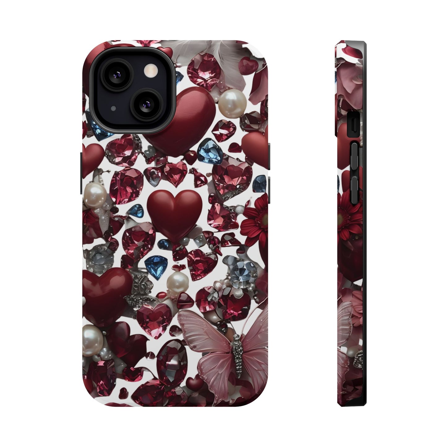 Romantic Floral Hearts Magnetic Tough iPhone Case - Durable Phone Case for Gifts, Valentine's Day, Birthday, Anniversary, Cute Accessories