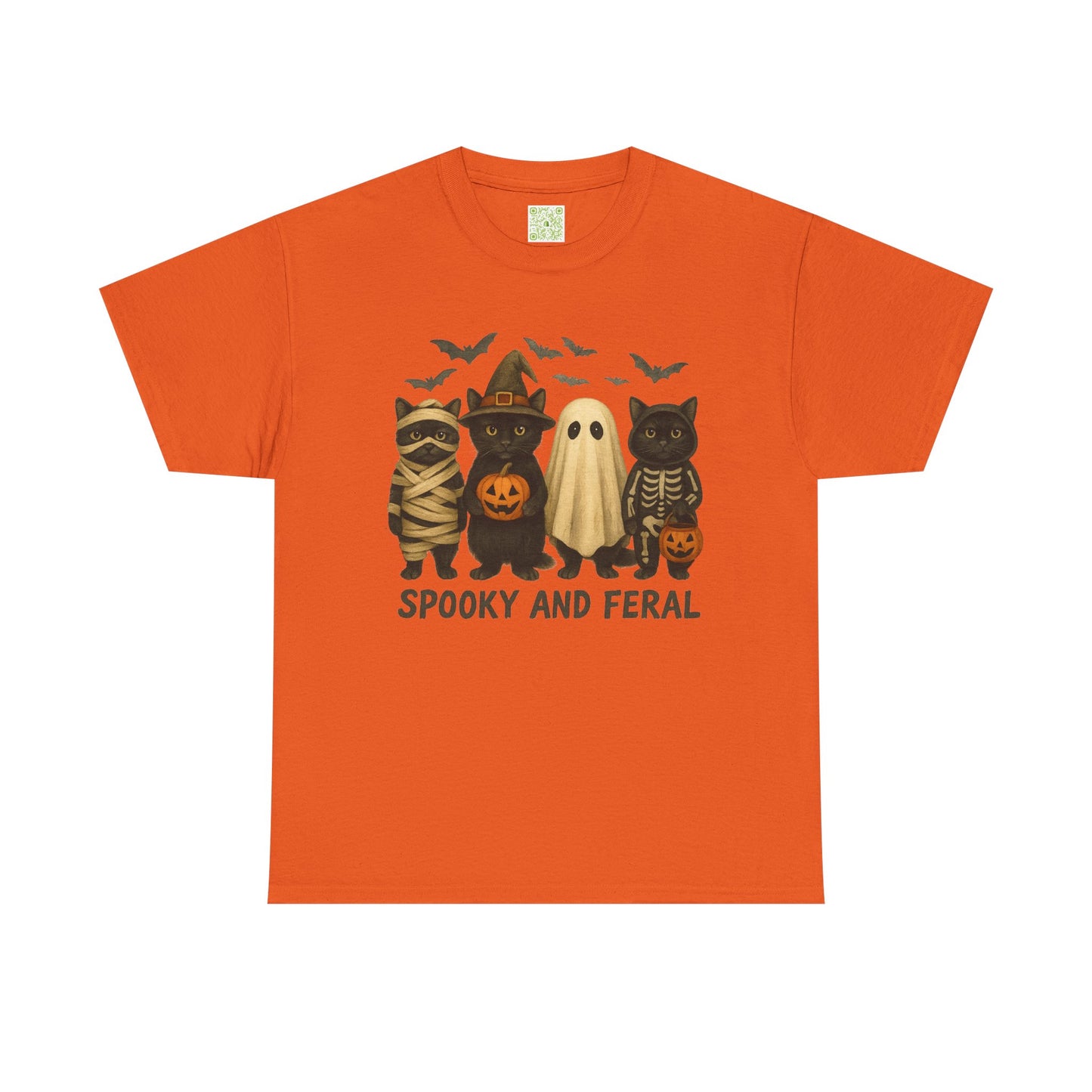 Spooky and Feral Halloween Black Cat Shirt – Cute Ghost, Witch, Skeleton & Mummy Cat Graphic Tee – Funny Spooky Season Cat Lover Gift