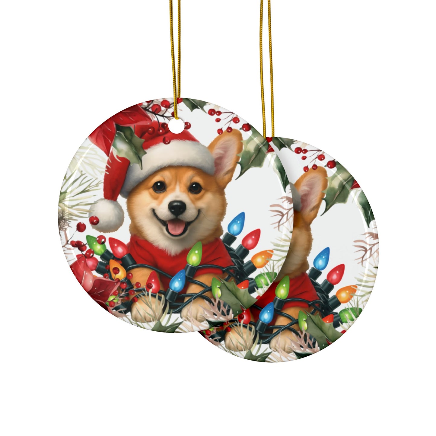 Korgi Holiday Ornaments, Christmas Tree Ornament, Corgi Dog Ornament, Ceramic Ornament, Xmas Tree, Ornament, Gift