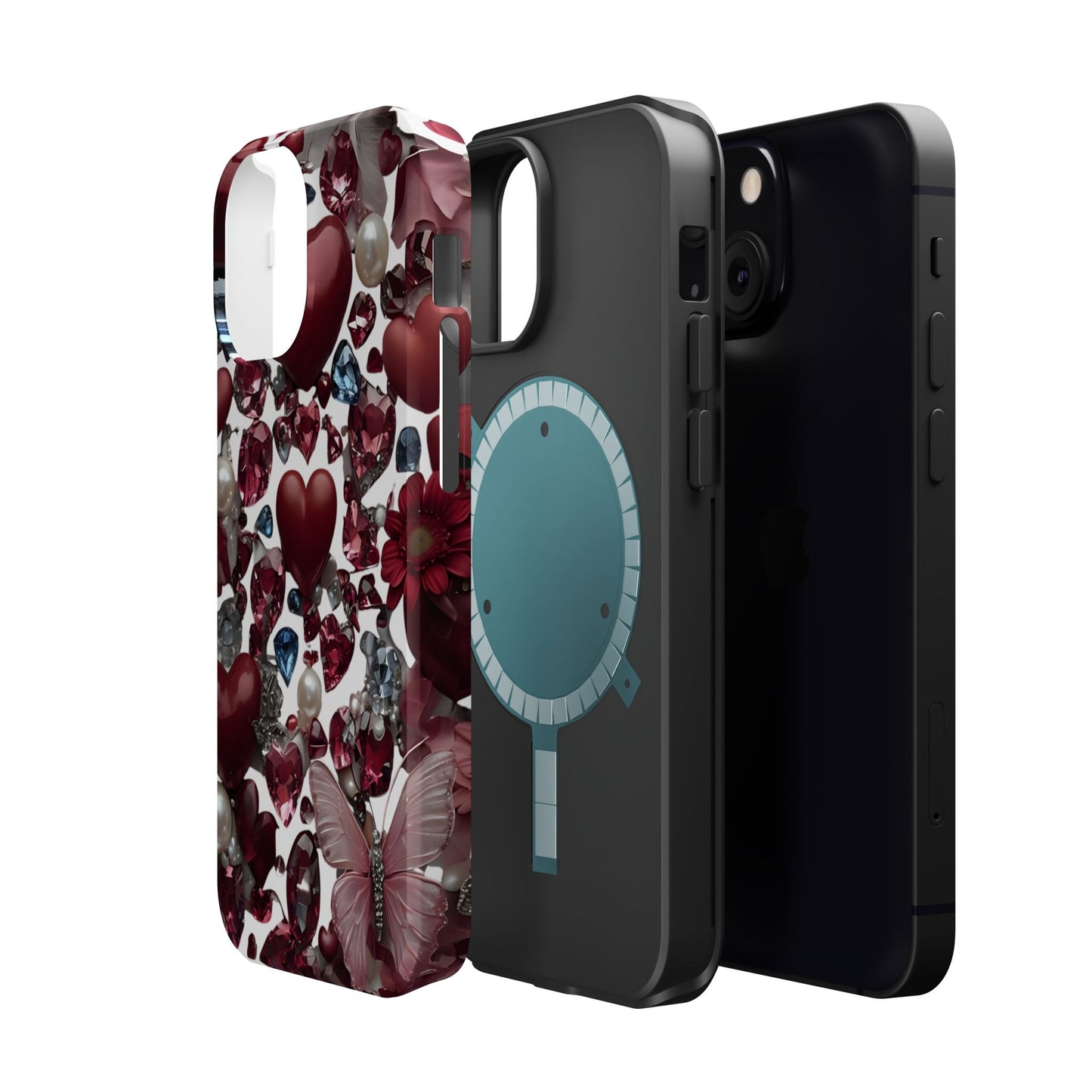 Romantic Floral Hearts Magnetic Tough iPhone Case - Durable Phone Case for Gifts, Valentine's Day, Birthday, Anniversary, Cute Accessories