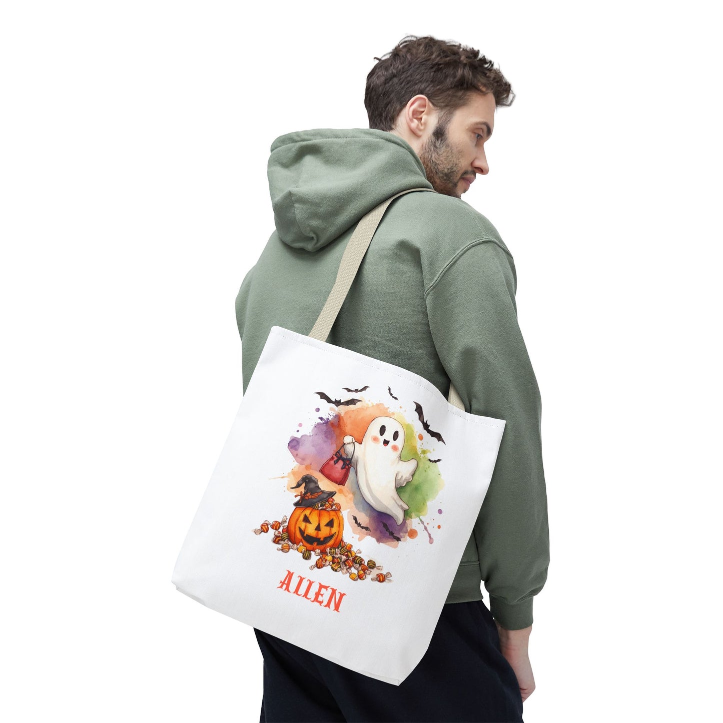 Custom Kids Halloween Trick or Treat Bag – Personalized Ghost & Pumpkin Candy Tote Sack – Children’s Halloween Gift, Reusable Candy Bag