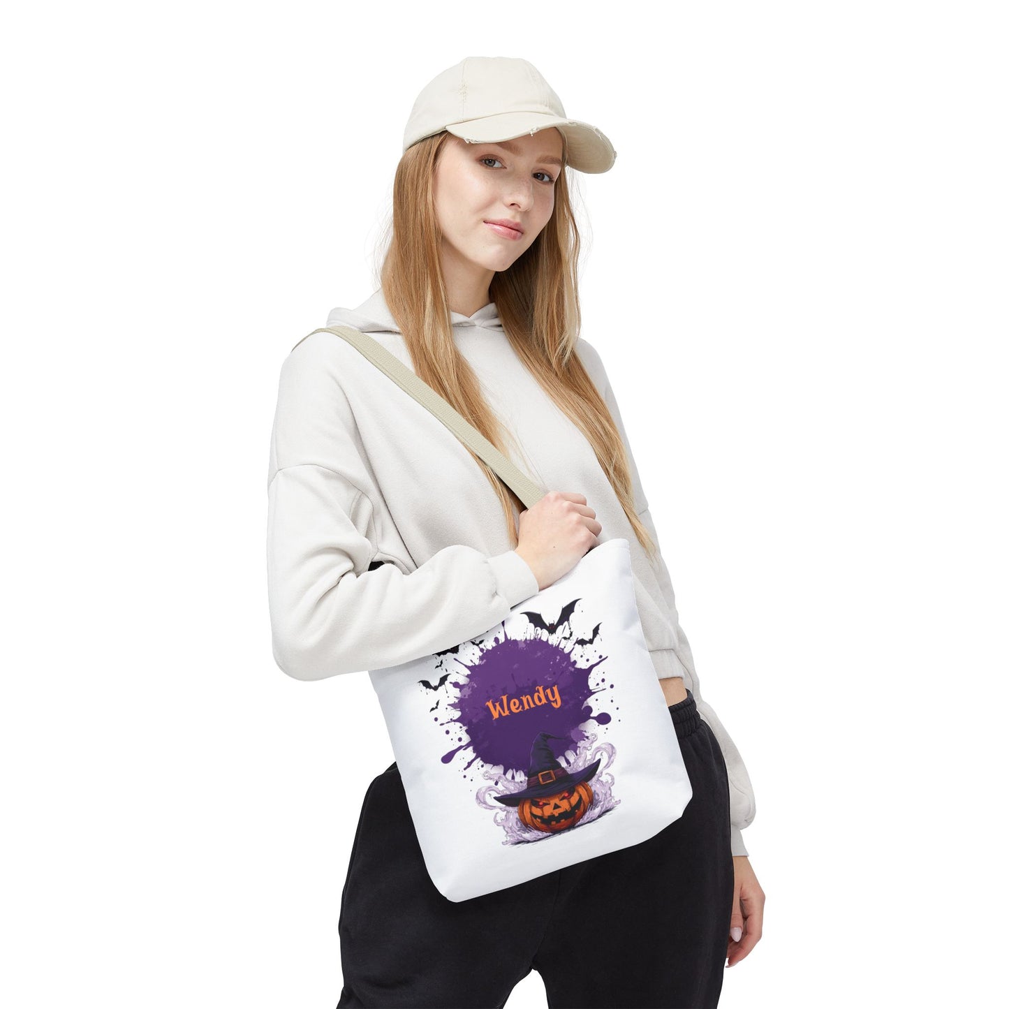 Custom Kids Halloween Trick or Treat Bag – Personalized Pumpkin Witch Hat Candy Tote – Children’s Halloween Gift, Reusable Candy Bag
