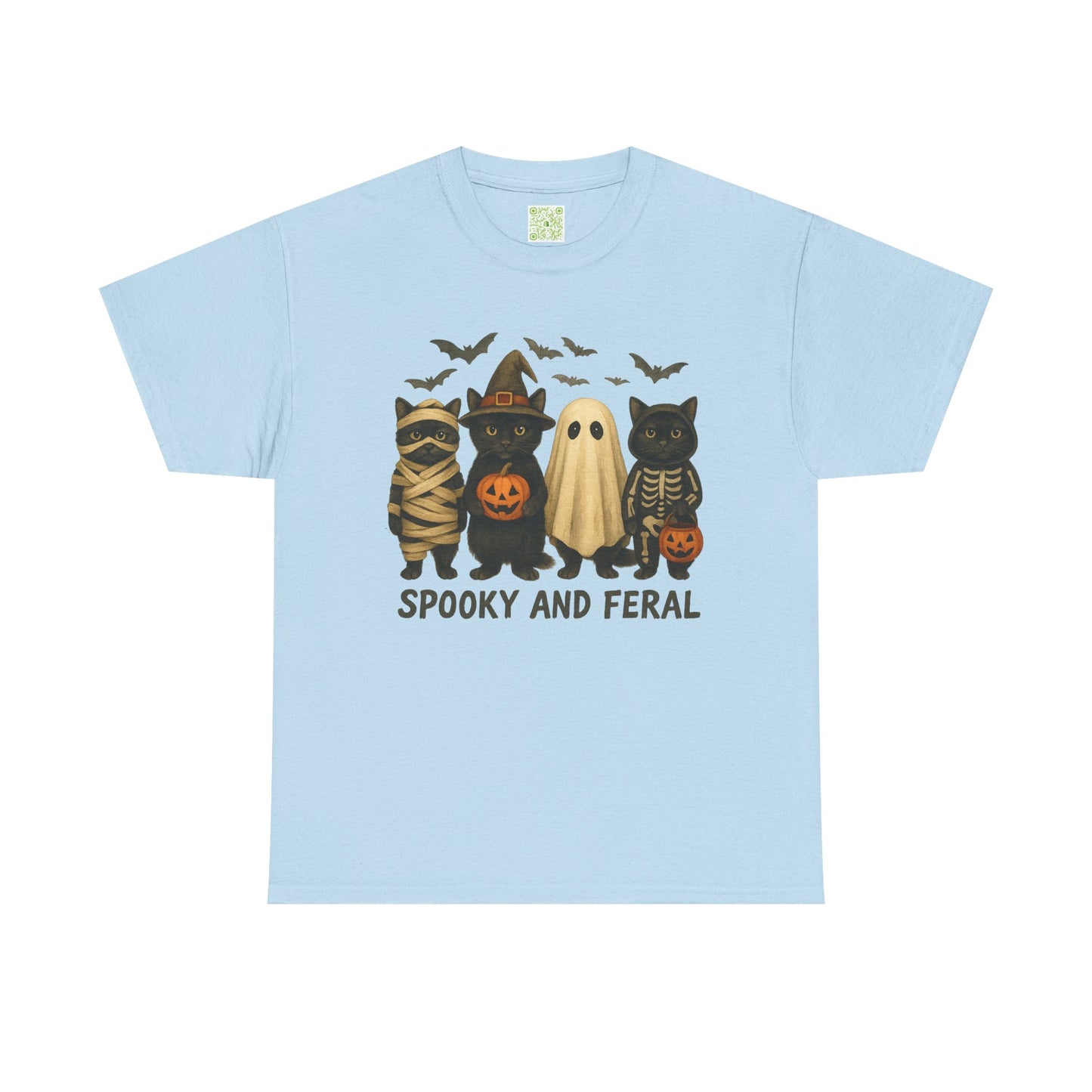Spooky and Feral Halloween Black Cat Shirt – Cute Ghost, Witch, Skeleton & Mummy Cat Graphic Tee – Funny Spooky Season Cat Lover Gift