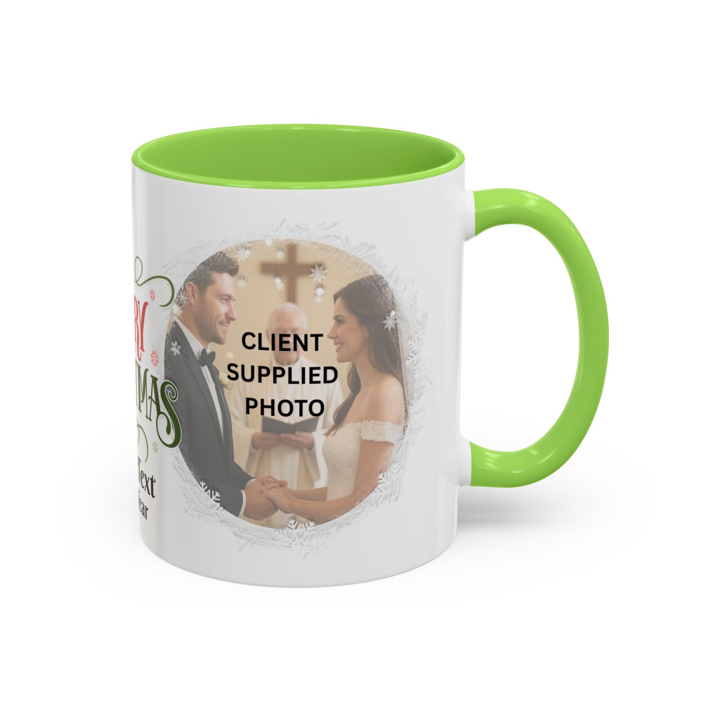 Custom photo mug featuring a wedding couple, perfect for a first year married gift.