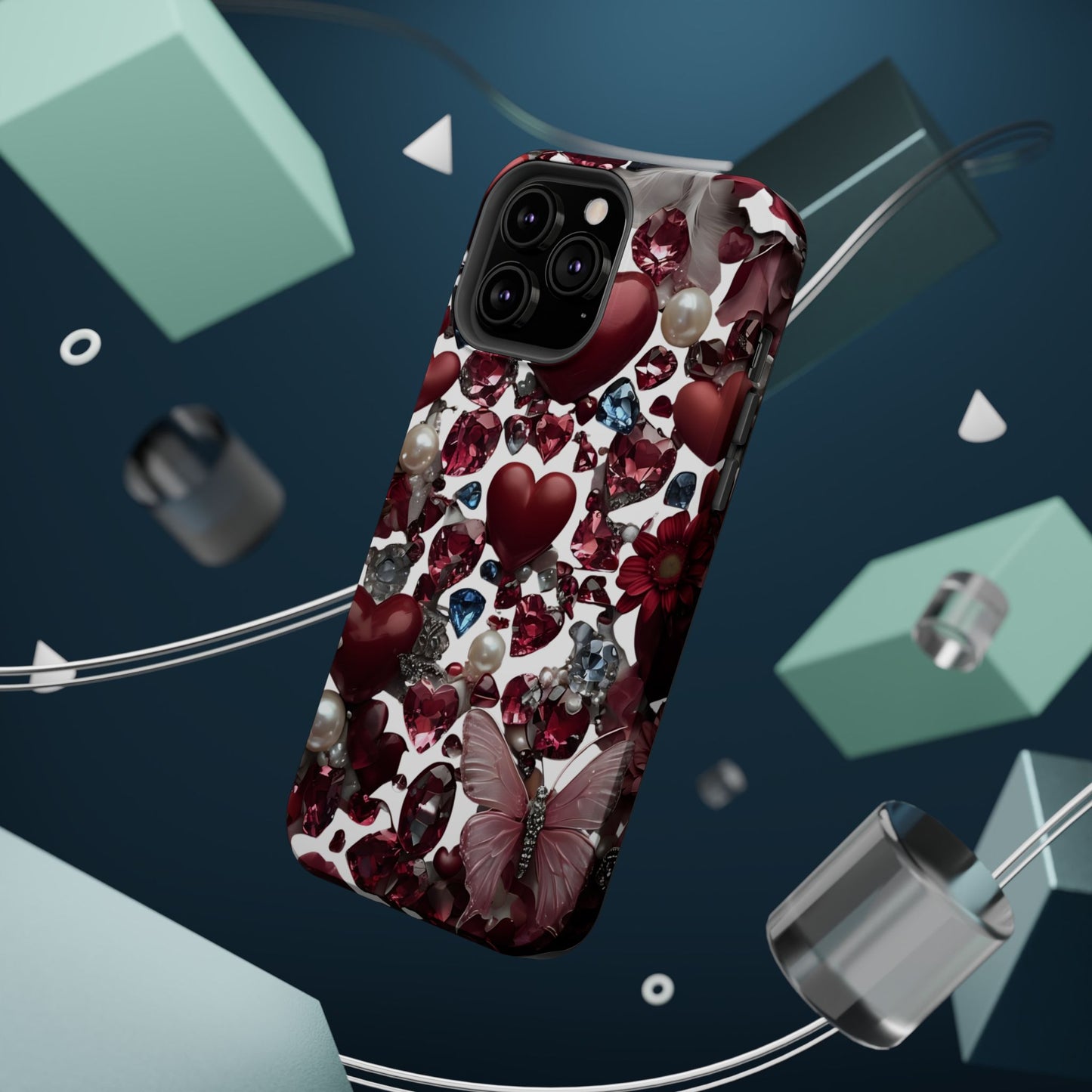 Romantic Floral Hearts Magnetic Tough iPhone Case - Durable Phone Case for Gifts, Valentine's Day, Birthday, Anniversary, Cute Accessories