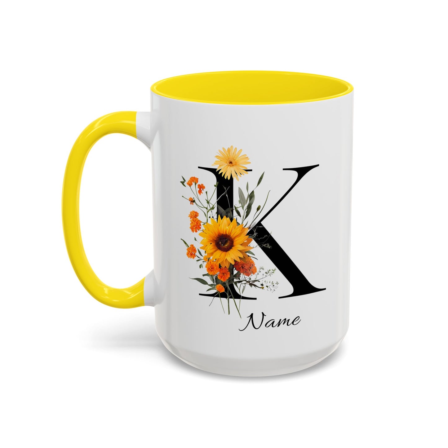 Personalized Floral Monogram - Letter K - Elegant Accent Coffee Mug – Personalized Mothers Day Gift