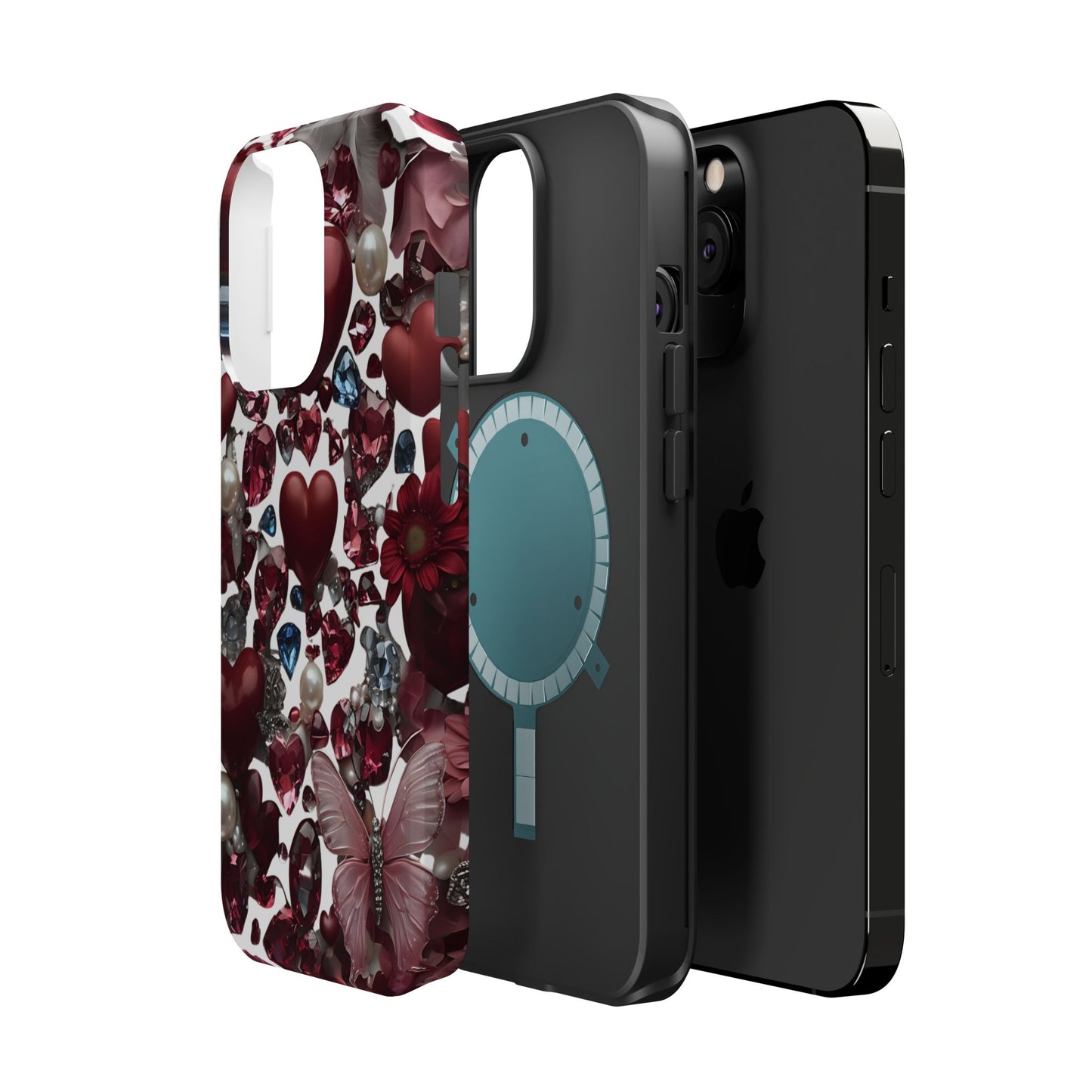 Romantic Floral Hearts Magnetic Tough iPhone Case - Durable Phone Case for Gifts, Valentine's Day, Birthday, Anniversary, Cute Accessories