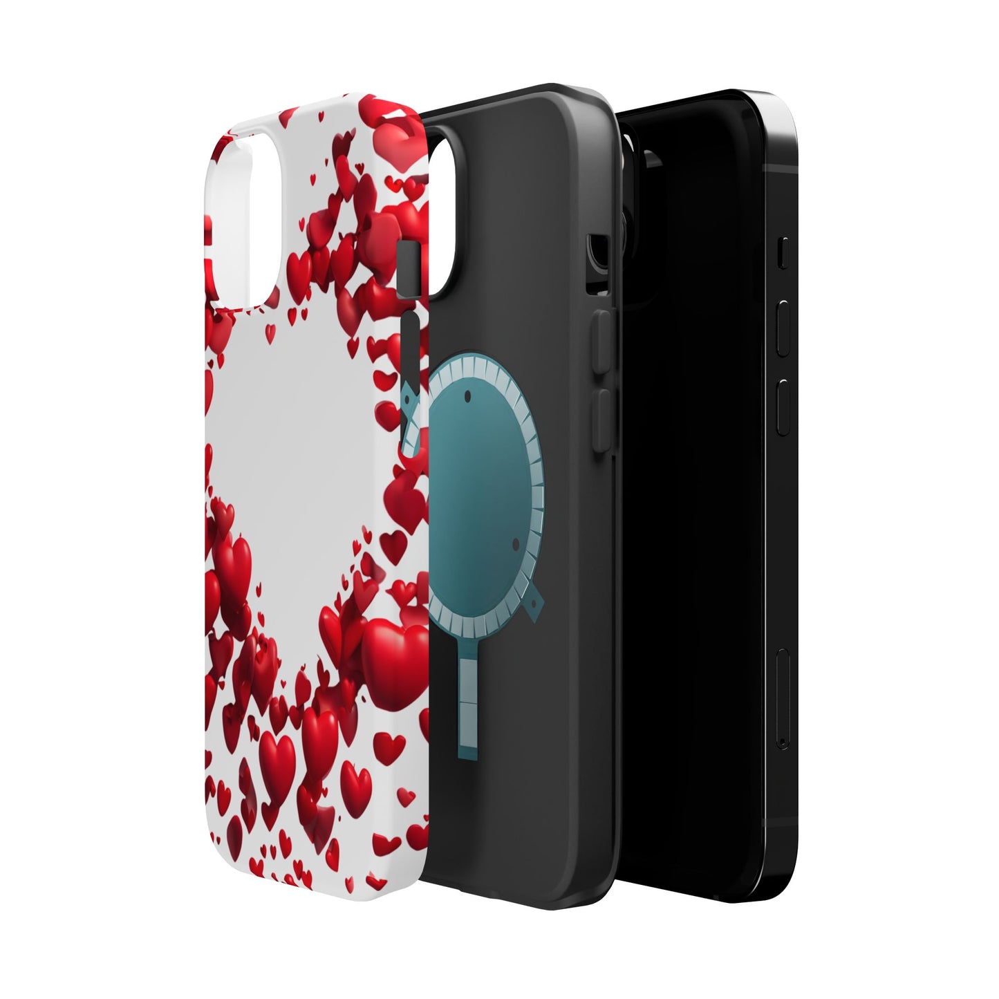 Heart-Shaped Heart Motif Magnetic Tough iPhone Case, Love Themed Phone Cover, Valentine's Day Gift, Romantic Phone Case