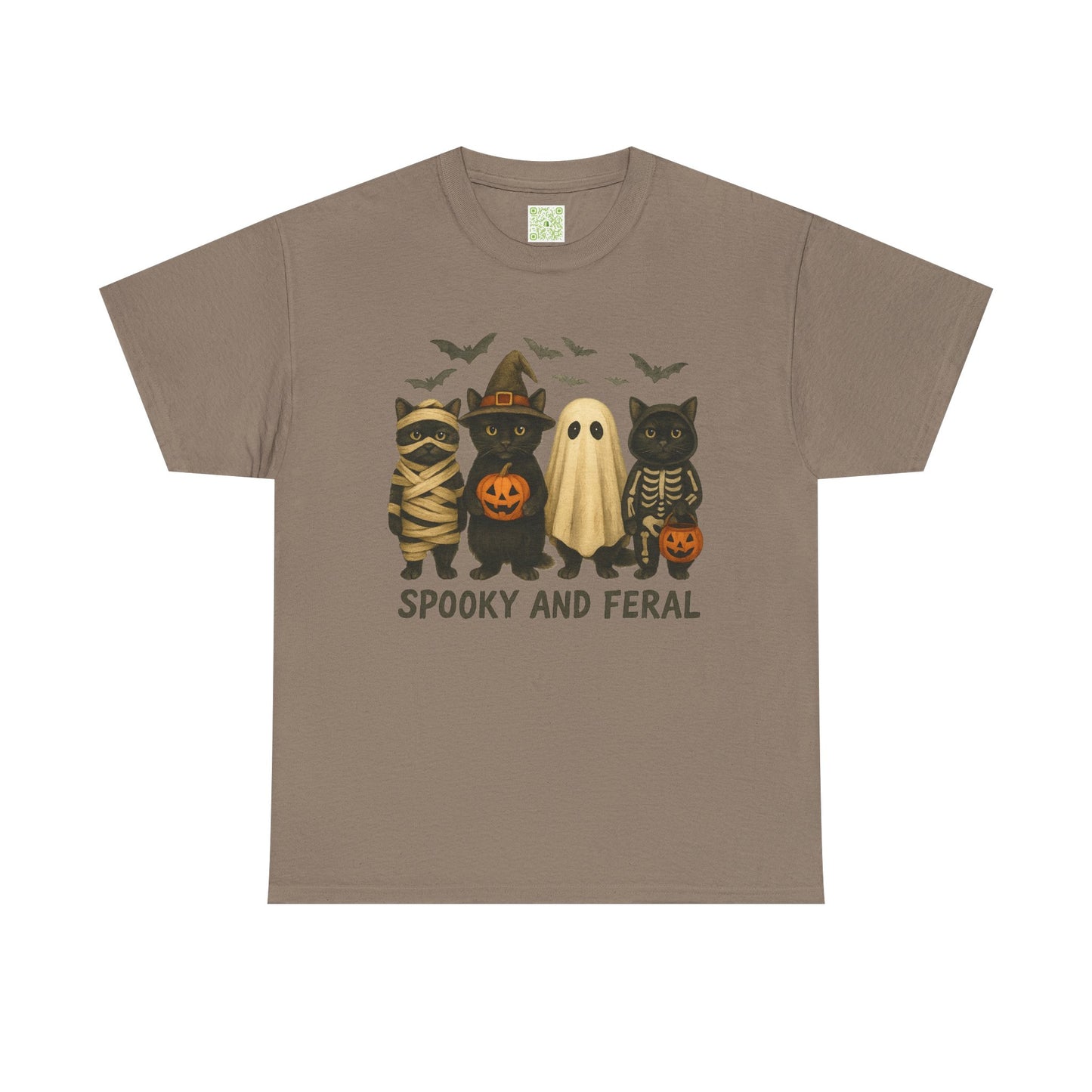 Spooky and Feral Halloween Black Cat Shirt – Cute Ghost, Witch, Skeleton & Mummy Cat Graphic Tee – Funny Spooky Season Cat Lover Gift