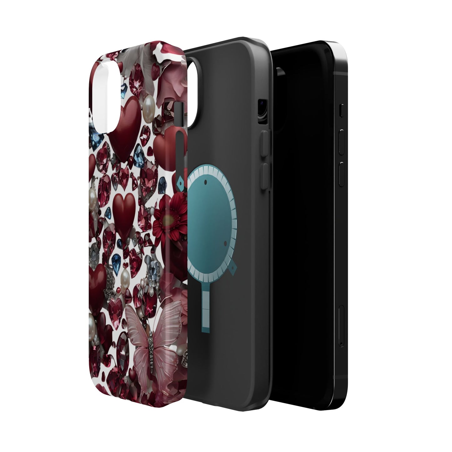 Romantic Floral Hearts Magnetic Tough iPhone Case - Durable Phone Case for Gifts, Valentine's Day, Birthday, Anniversary, Cute Accessories