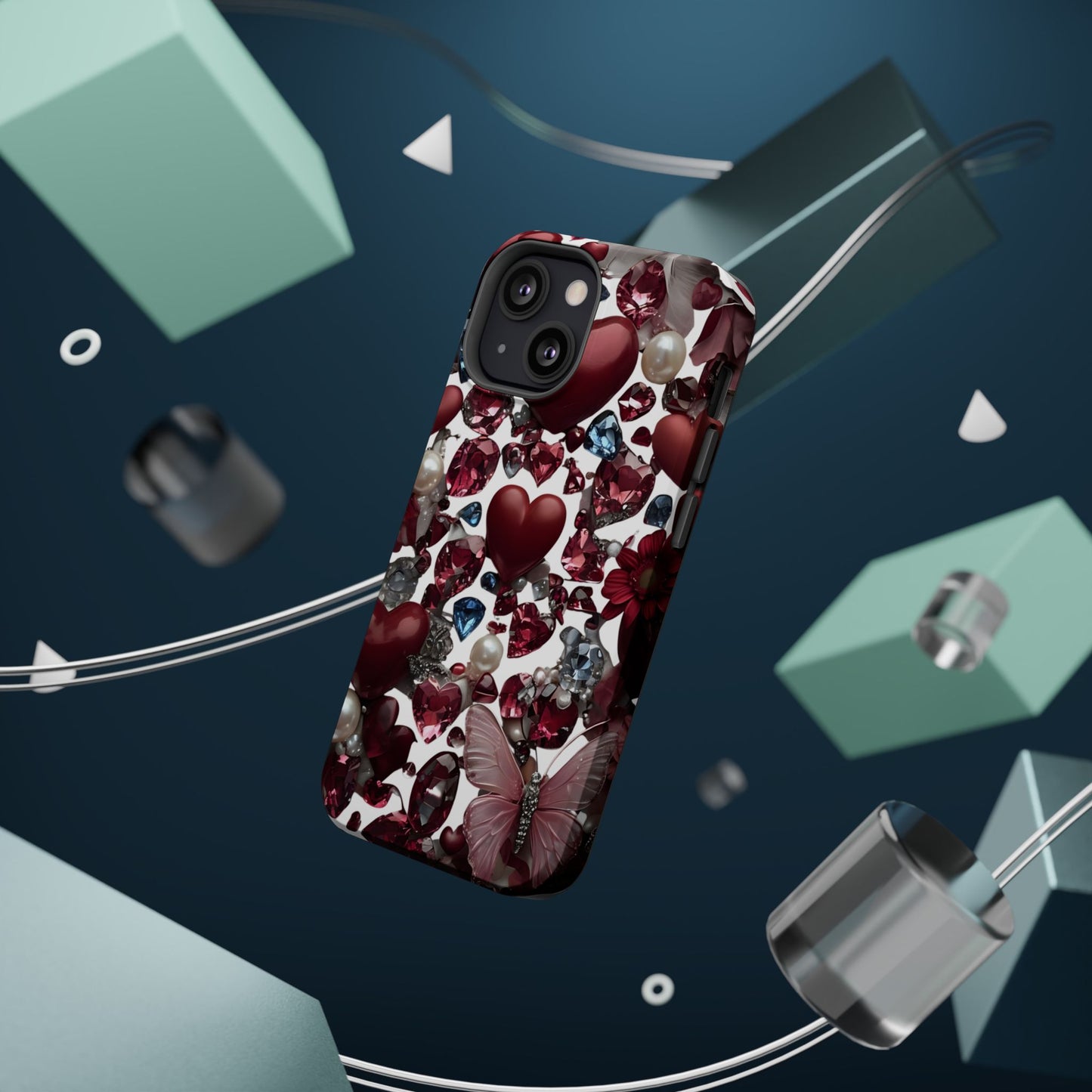 Romantic Floral Hearts Magnetic Tough iPhone Case - Durable Phone Case for Gifts, Valentine's Day, Birthday, Anniversary, Cute Accessories