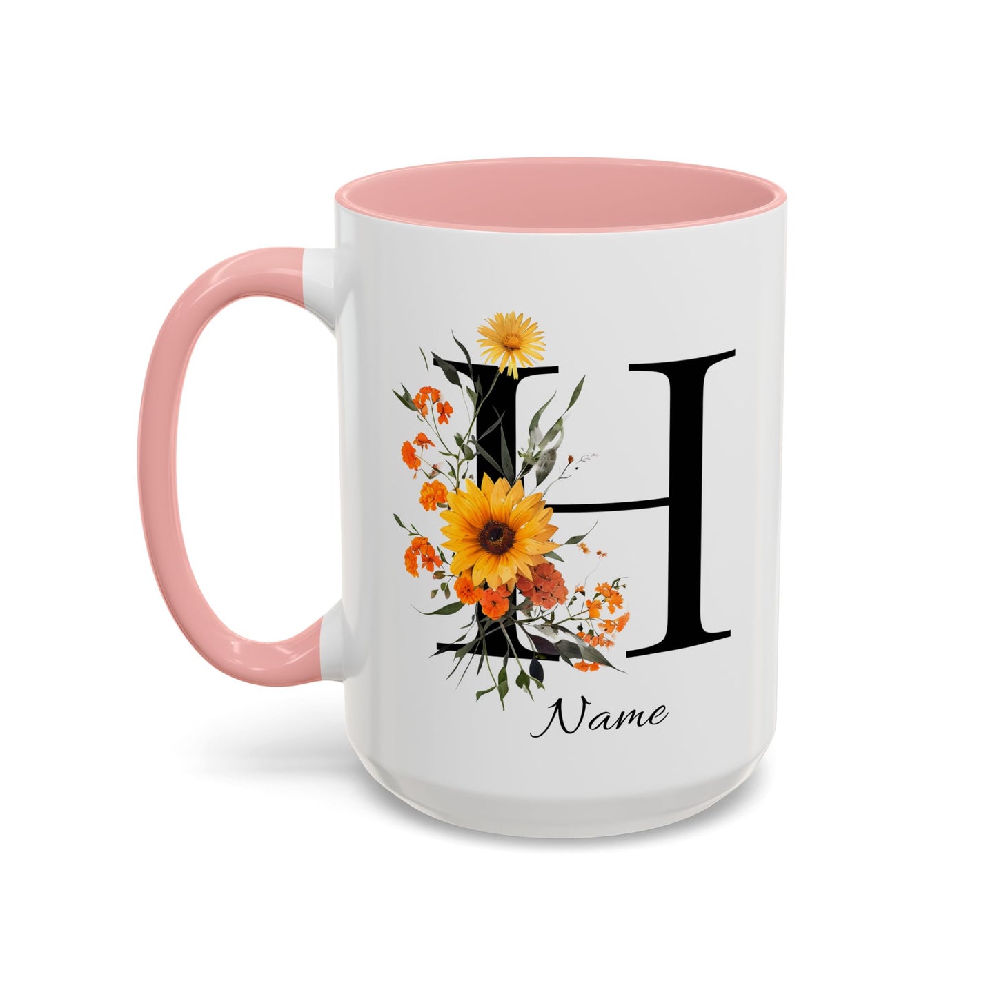 Personalized Floral Monogram - Letter H - Elegant Accent Coffee Mug – Personalized Mothers Day Gift