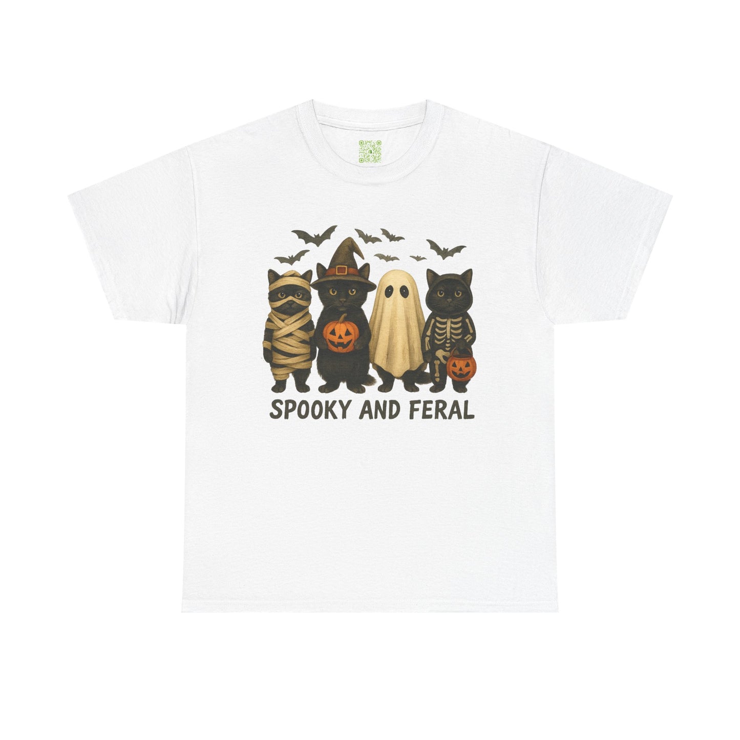 Spooky and Feral Halloween Black Cat Shirt – Cute Ghost, Witch, Skeleton & Mummy Cat Graphic Tee – Funny Spooky Season Cat Lover Gift