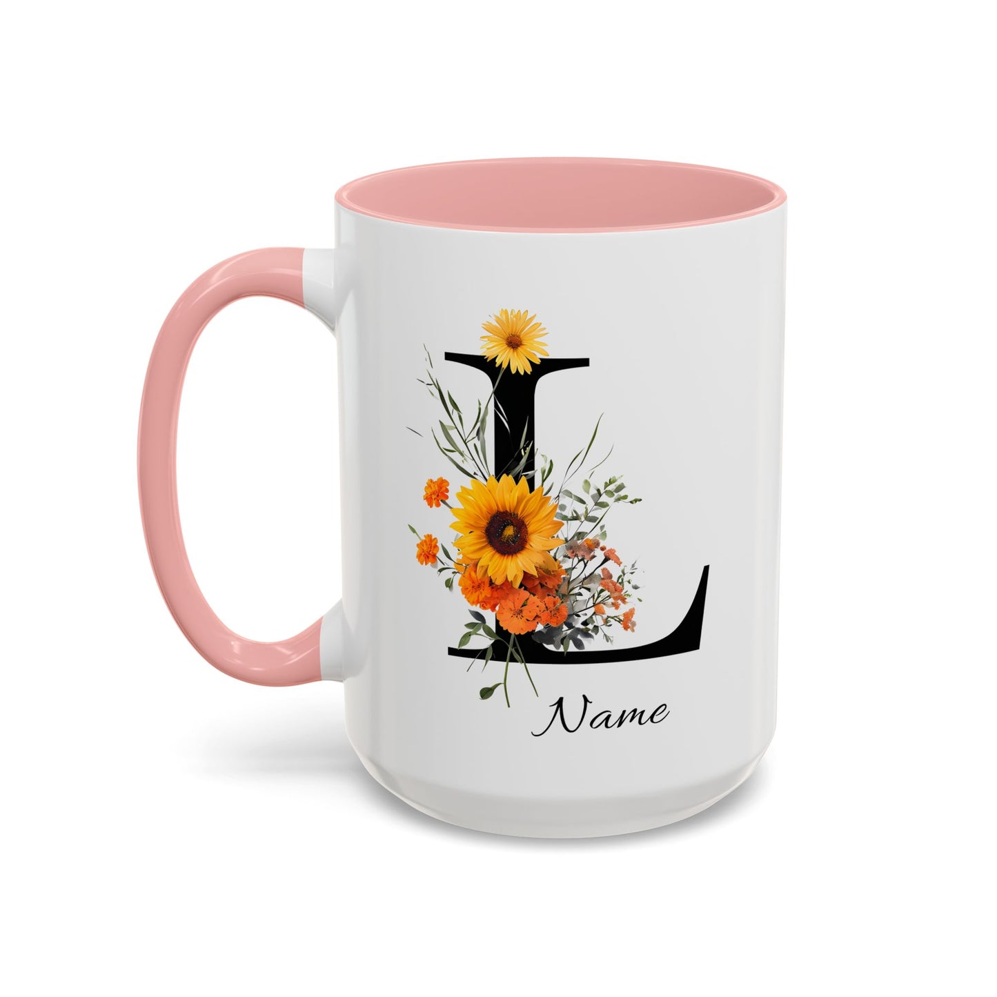 Personalized Floral Monogram - Letter L - Elegant Accent Coffee Mug – Personalized Mothers Day Gift