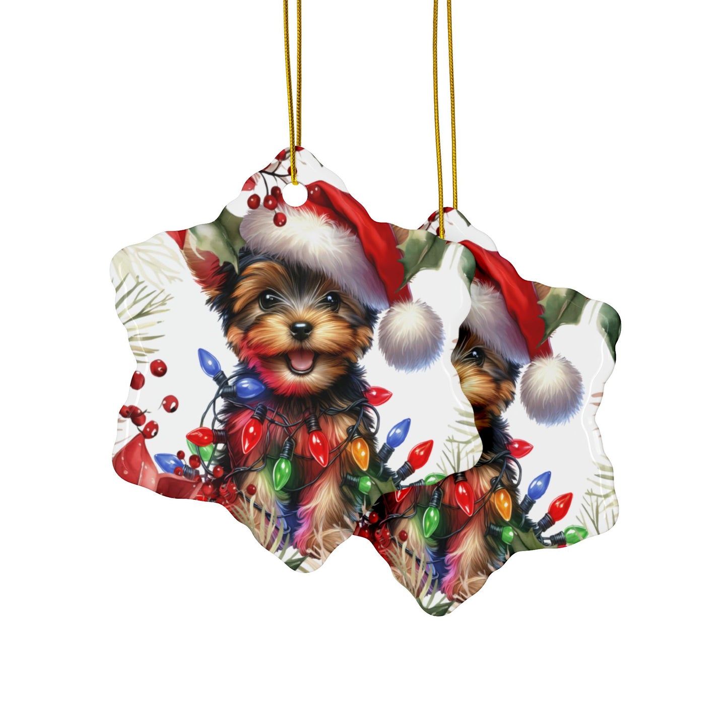 Yorkshire Terrier Holiday Ornament, New Puppy Gift, Dog Ornament, Round Ornament, Ceramic Ornament, Christmas