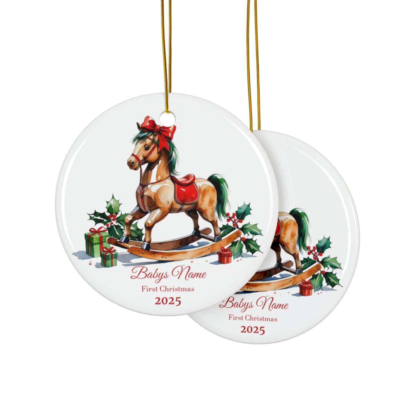 Custom Baby’s First Christmas Ornament 2025, Personalized Rocking Horse Keepsake, Baby Name Ornament, New Parent Gift, Family Tree