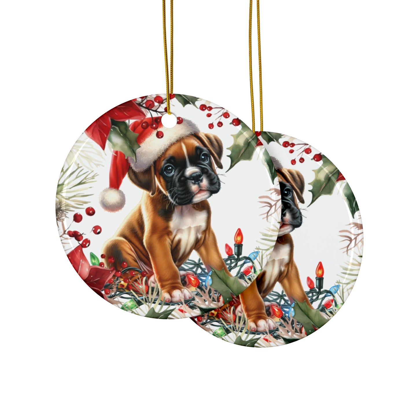 Boxer Holiday Ornaments, New Puppy Gift, Ceramic Ornament, Dog Remembrance, Christmas Ornament, Xmas Tree Ornament