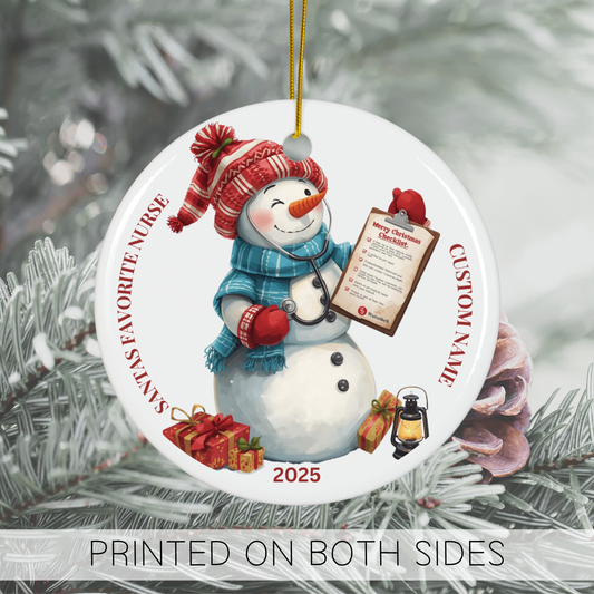 Nurse Snowman Ornament 2025, Personalized Nurse Christmas Ornament, RN Gift, Nursing Graduation, Retirement Keepsake
