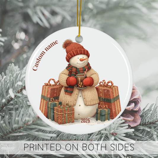 Snowman Ornament 2025, Cute Ceramic Christmas Tree Decoration, Winter Wonderland Gift Exchange, Cozy Holiday Keepsake