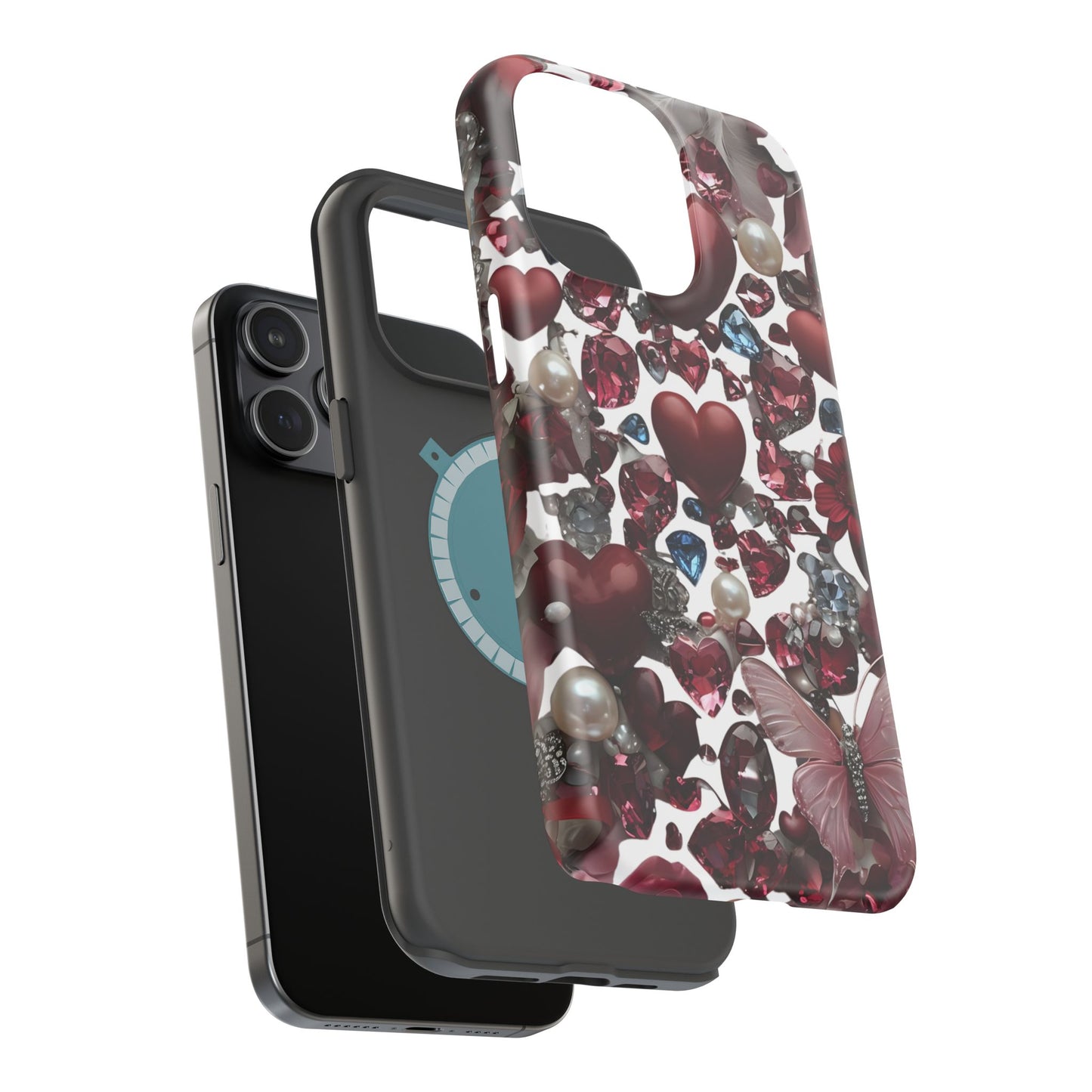 Romantic Floral Hearts Magnetic Tough iPhone Case - Durable Phone Case for Gifts, Valentine's Day, Birthday, Anniversary, Cute Accessories