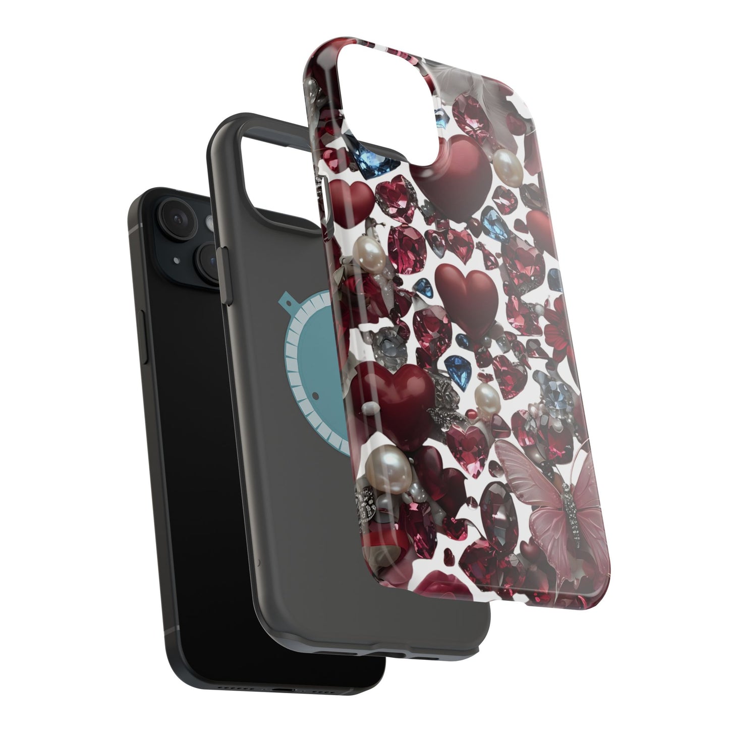 Romantic Floral Hearts Magnetic Tough iPhone Case - Durable Phone Case for Gifts, Valentine's Day, Birthday, Anniversary, Cute Accessories