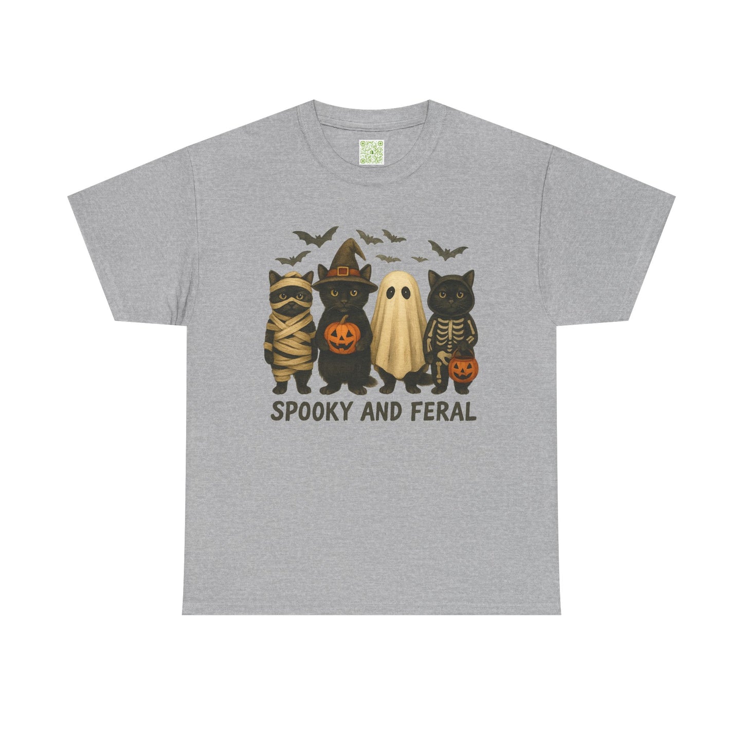Spooky and Feral Halloween Black Cat Shirt – Cute Ghost, Witch, Skeleton & Mummy Cat Graphic Tee – Funny Spooky Season Cat Lover Gift