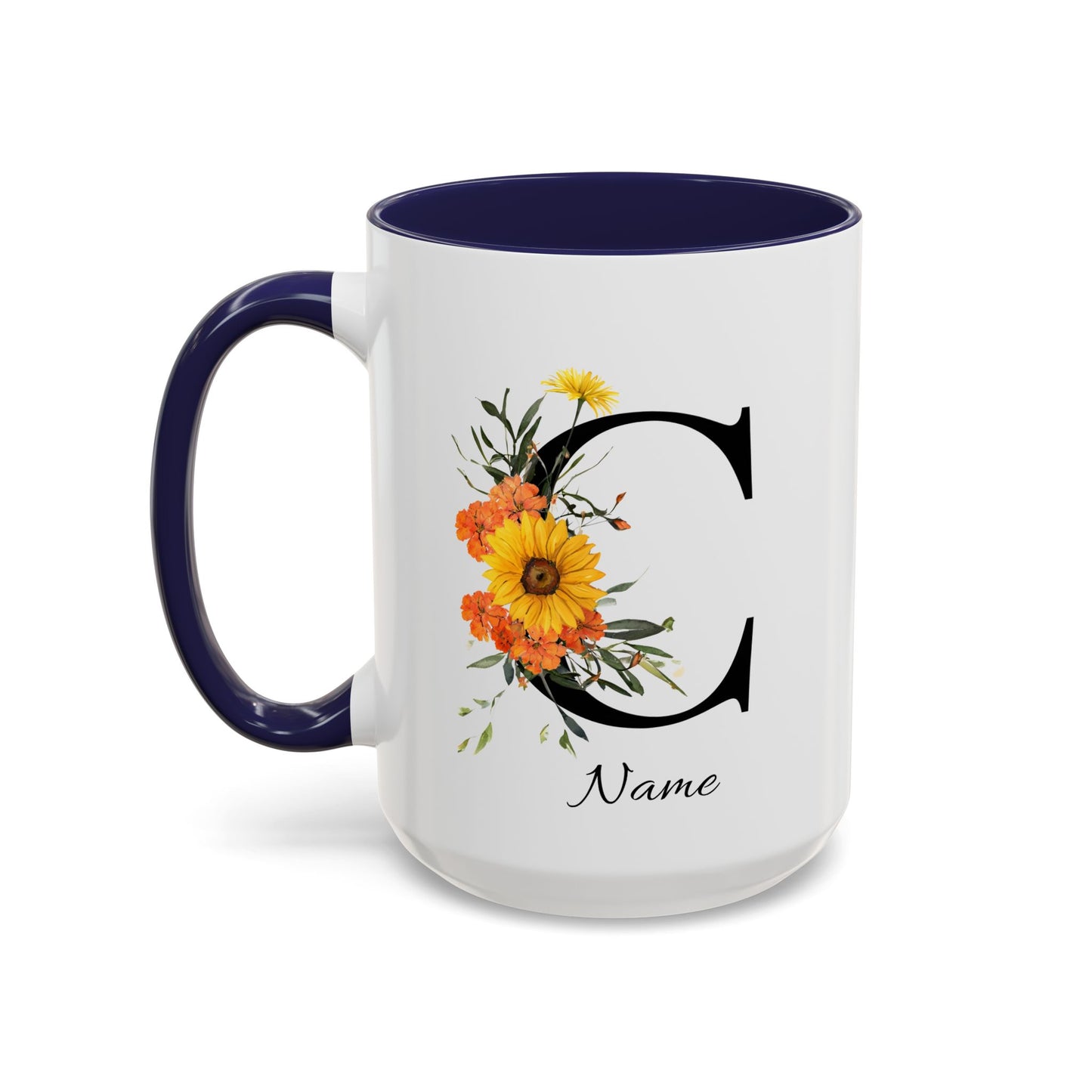 Personalized Floral Monogram Mug, Letter C, Bachelorette Cups, Initial Mug, Bridesmaid Mug, Godmother Gift