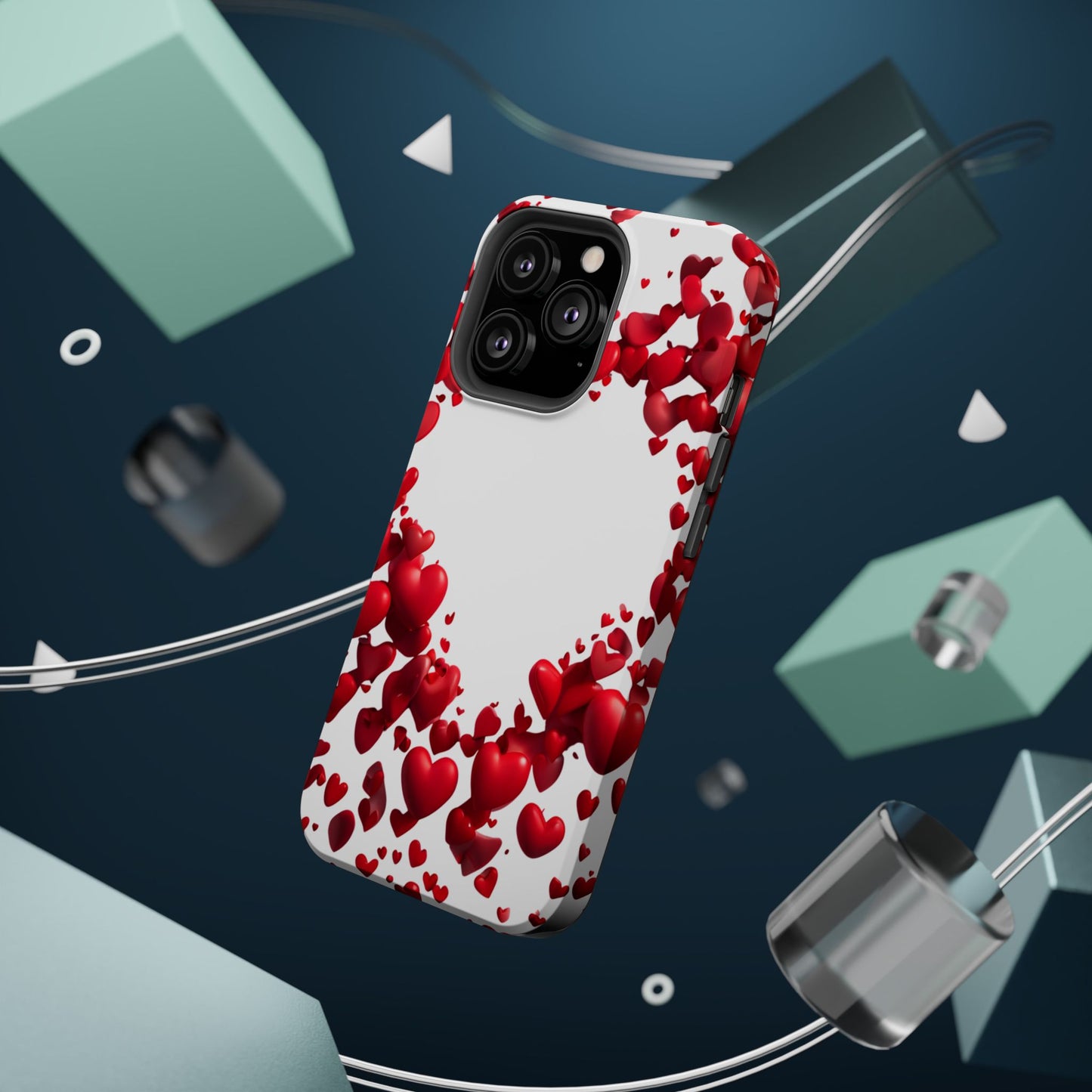 Heart-Shaped Heart Motif Magnetic Tough iPhone Case, Love Themed Phone Cover, Valentine's Day Gift, Romantic Phone Case
