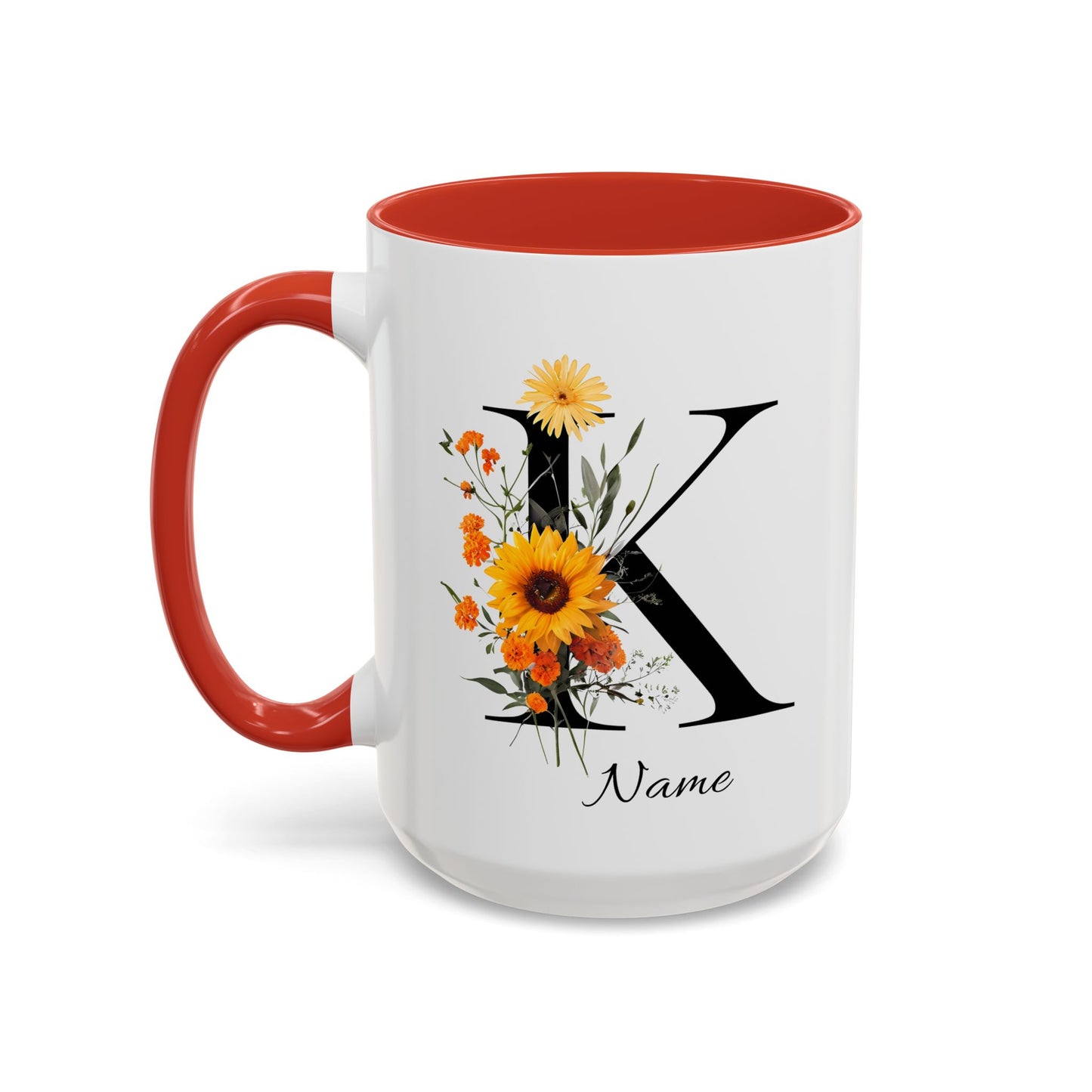 Personalized Floral Monogram - Letter K - Elegant Accent Coffee Mug – Personalized Mothers Day Gift