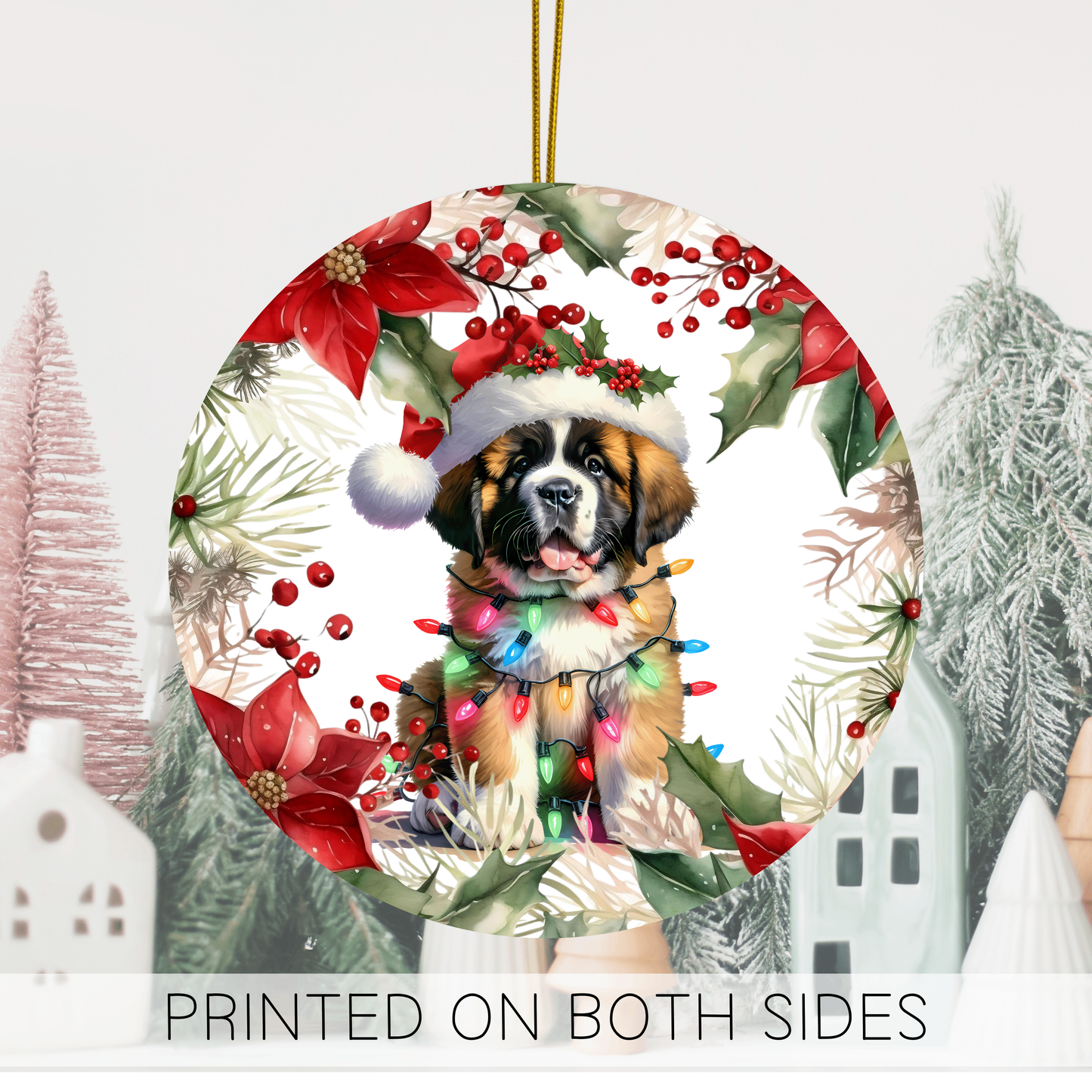 St Bernard Holiday Ornaments, Saint Bernard Dog Ornament, Cute Ceramic Round Ornament, Christmas Tree Decor