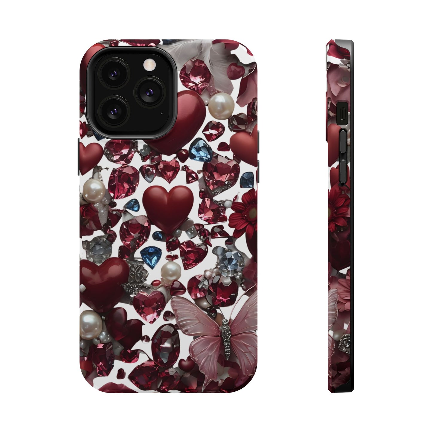 Romantic Floral Hearts Magnetic Tough iPhone Case - Durable Phone Case for Gifts, Valentine's Day, Birthday, Anniversary, Cute Accessories