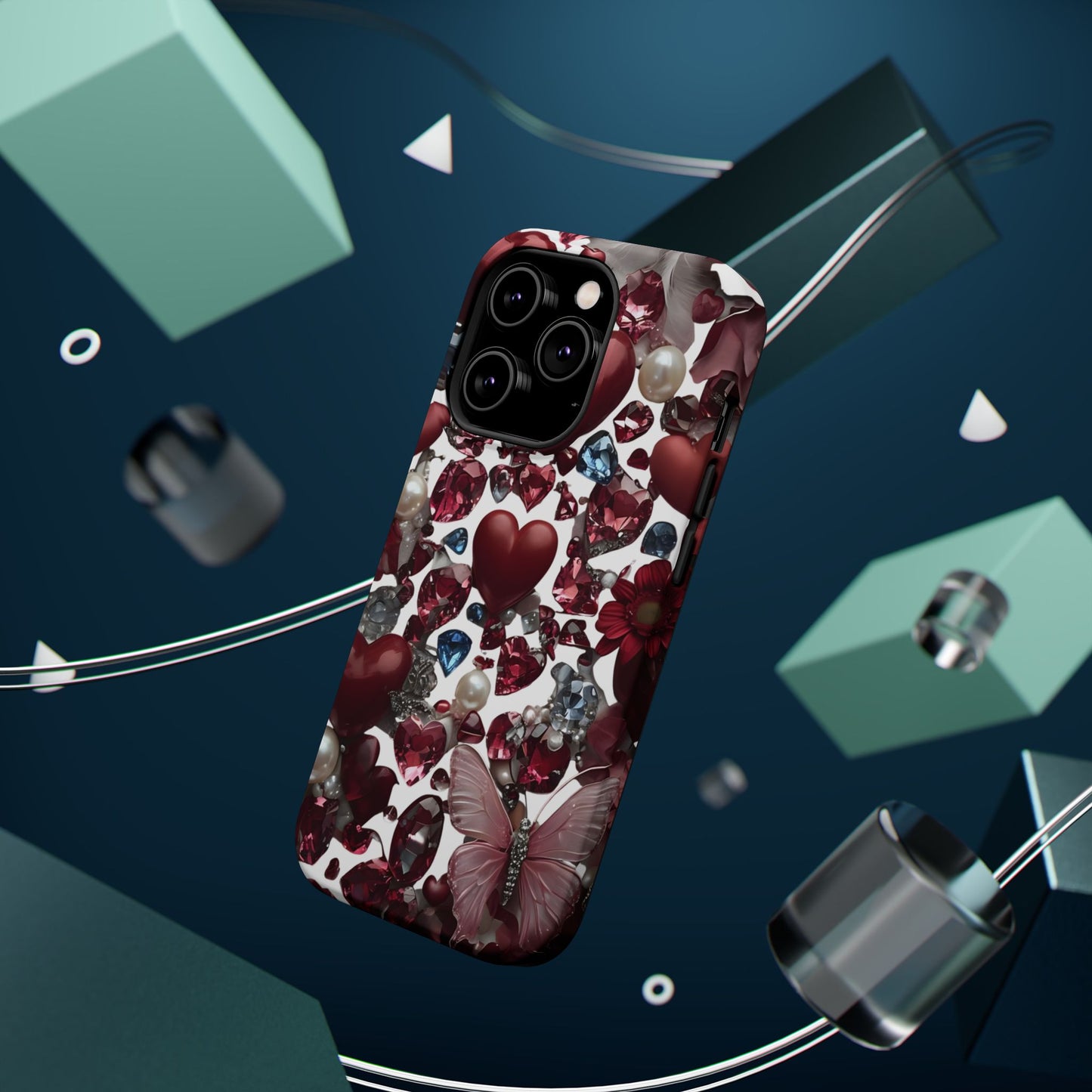 Romantic Floral Hearts Magnetic Tough iPhone Case - Durable Phone Case for Gifts, Valentine's Day, Birthday, Anniversary, Cute Accessories