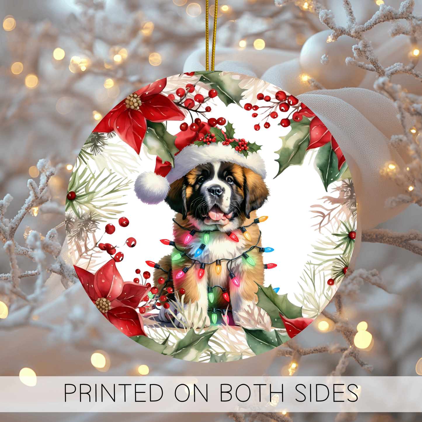 St Bernard Holiday Ornaments, Saint Bernard Dog Ornament, Cute Ceramic Round Ornament, Christmas Tree Decor