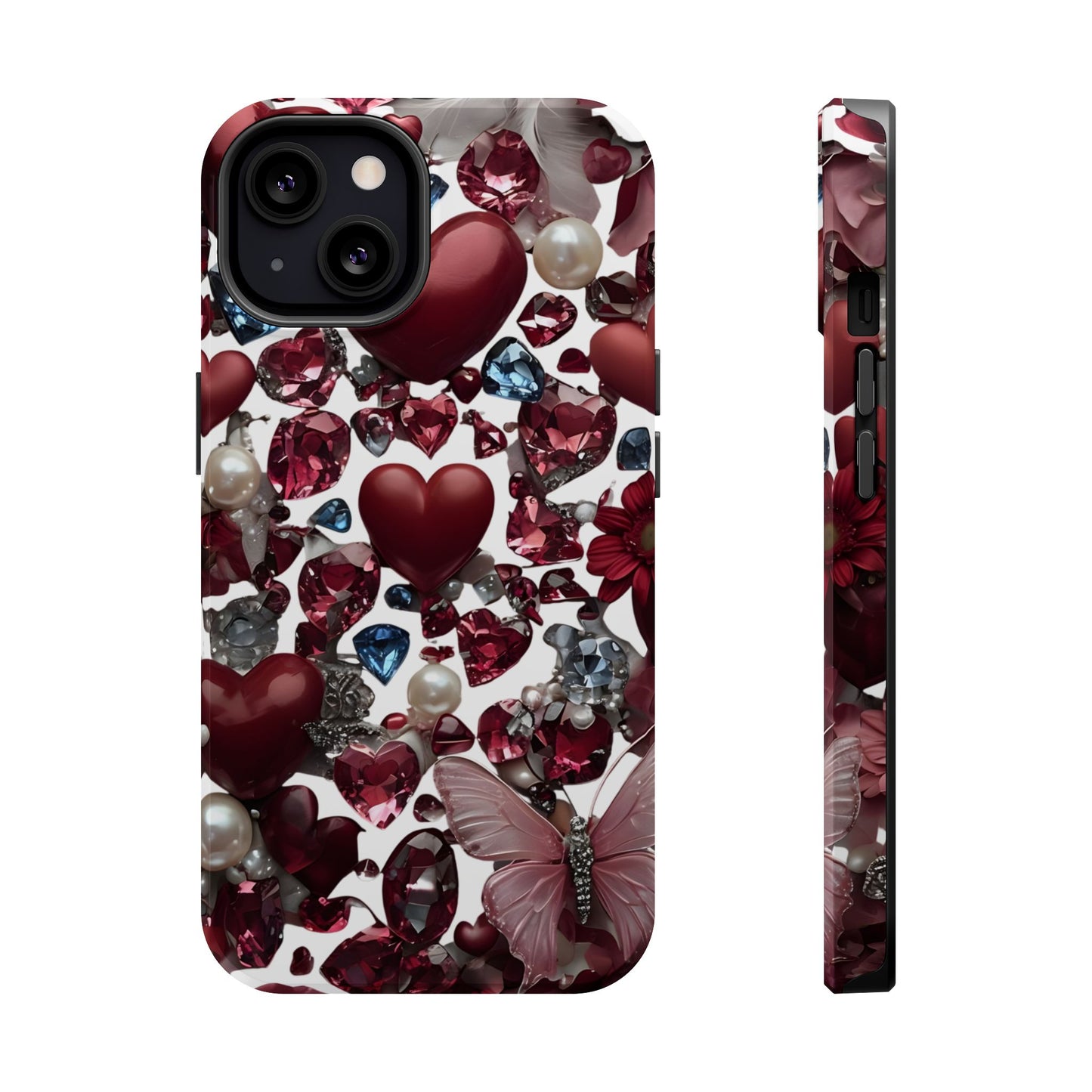 Romantic Floral Hearts Magnetic Tough iPhone Case - Durable Phone Case for Gifts, Valentine's Day, Birthday, Anniversary, Cute Accessories