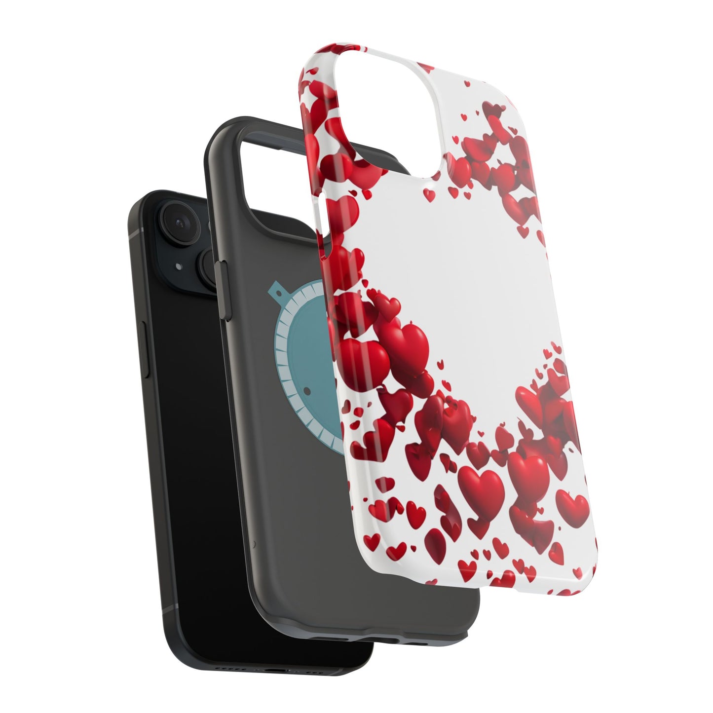 Heart-Shaped Heart Motif Magnetic Tough iPhone Case, Love Themed Phone Cover, Valentine's Day Gift, Romantic Phone Case