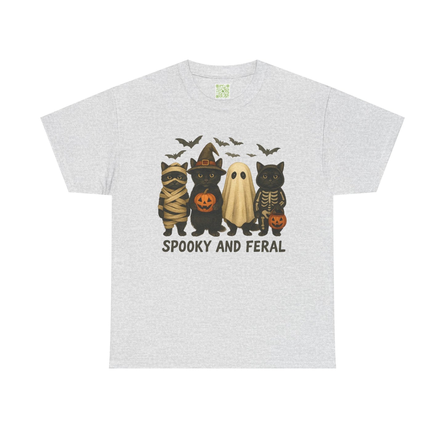 Spooky and Feral Halloween Black Cat Shirt – Cute Ghost, Witch, Skeleton & Mummy Cat Graphic Tee – Funny Spooky Season Cat Lover Gift