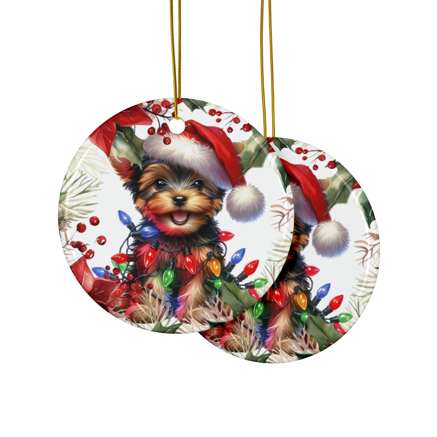 Yorkshire Terrier Holiday Ornament, New Puppy Gift, Dog Ornament, Round Ornament, Ceramic Ornament, Christmas